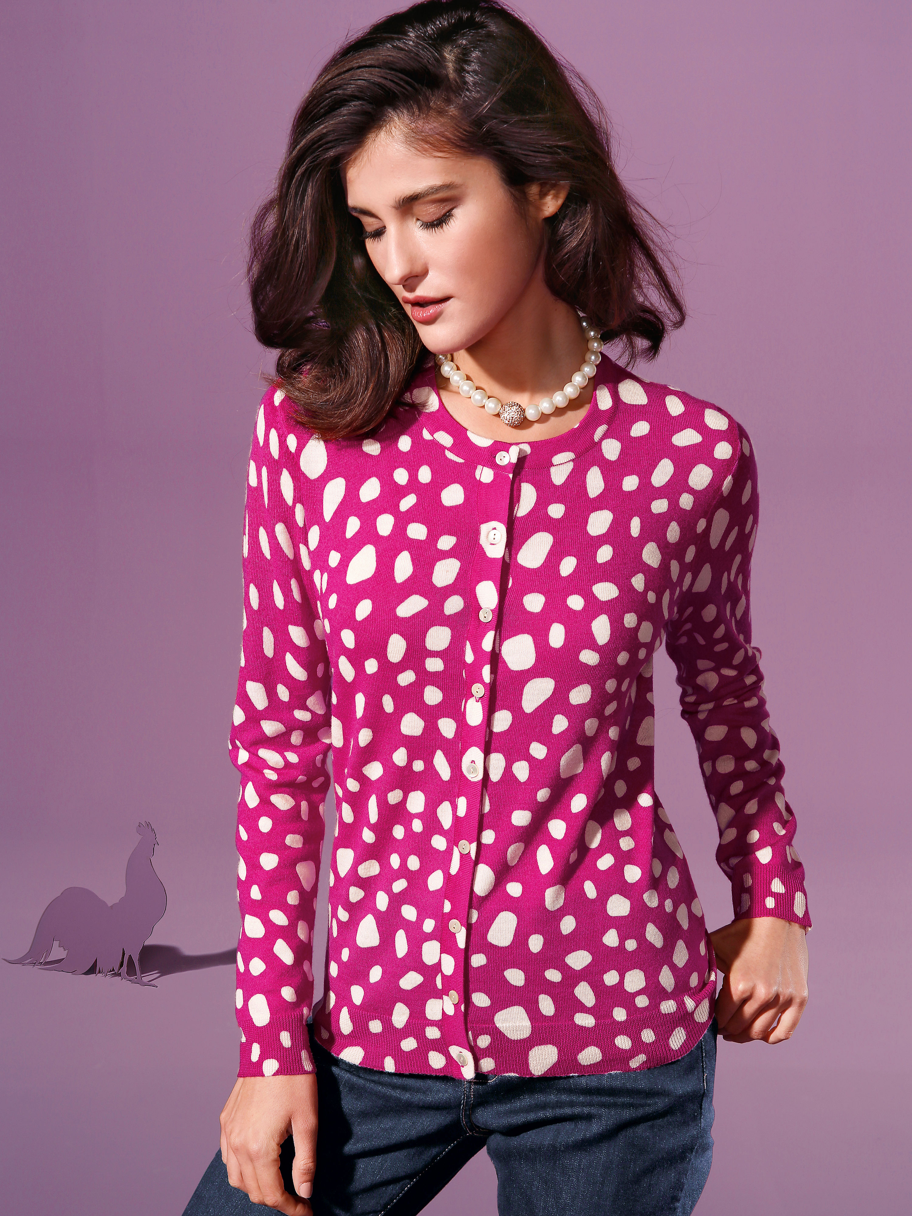 Image of Cardigan in 100% new milled wool Peter Hahn bright pink size: 10
