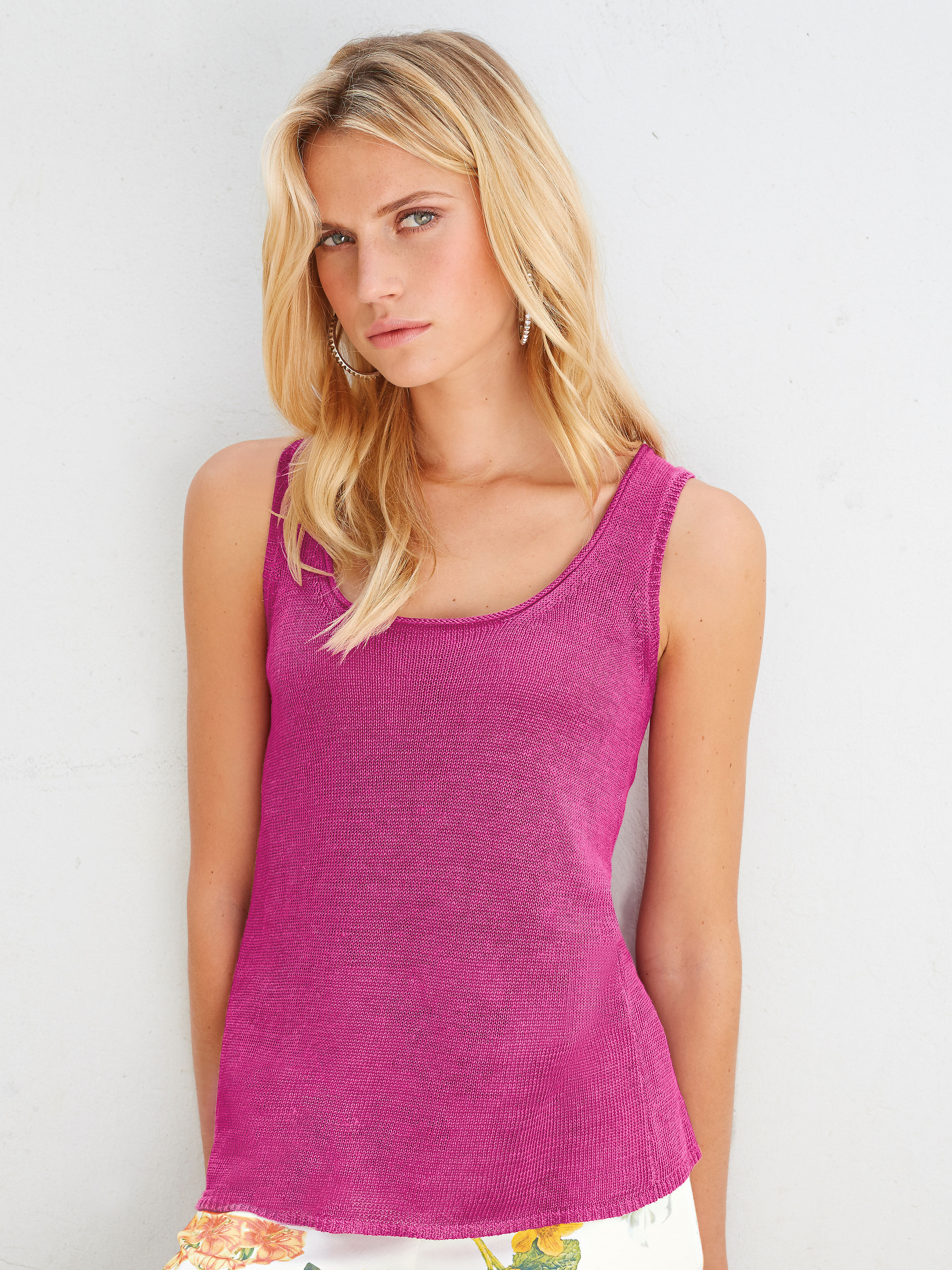 Image of Airy knitted top made from pure linen Uta Raasch bright pink