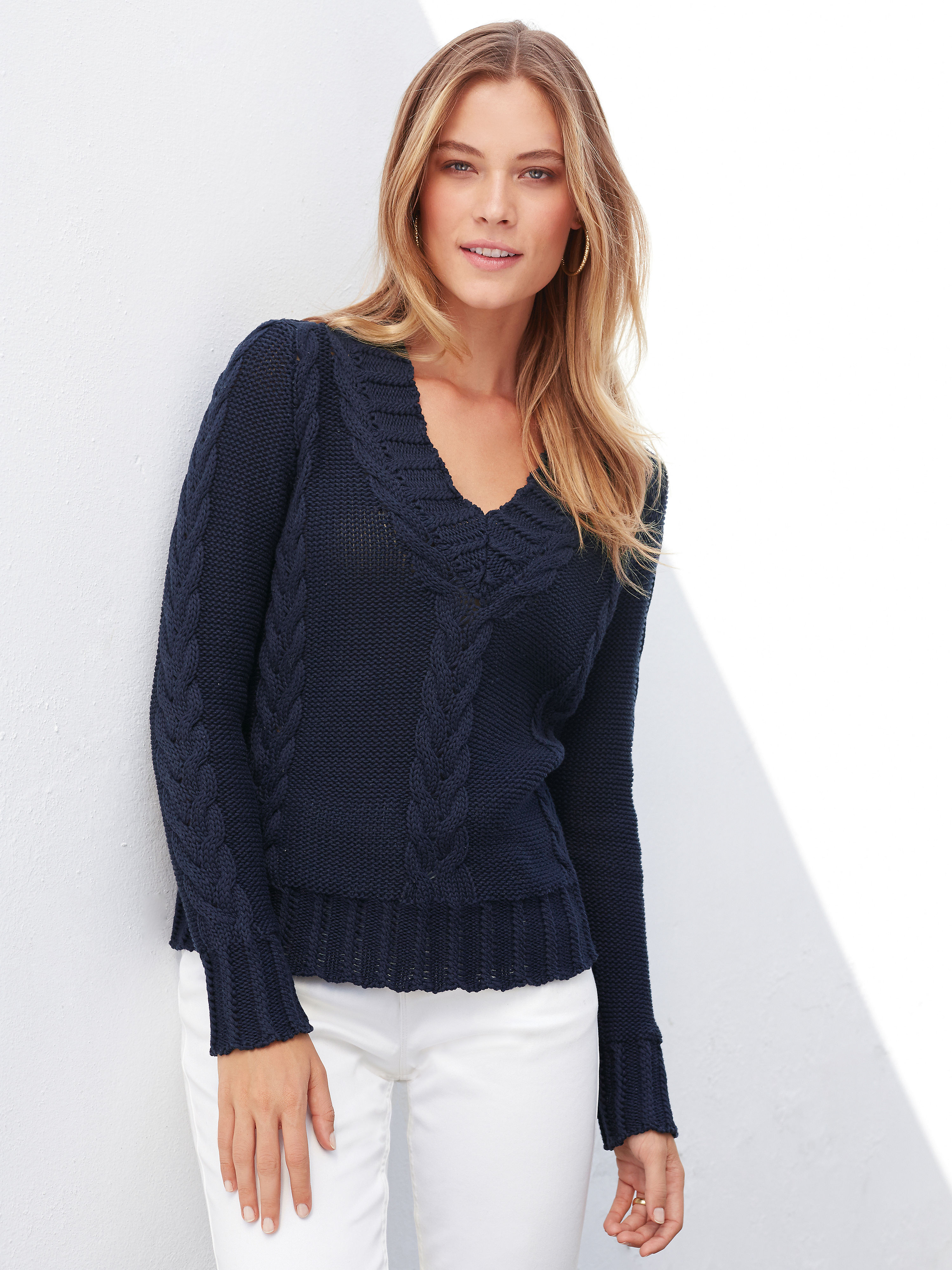 Image of Coarse knit V neck pullover Uta Raasch blue