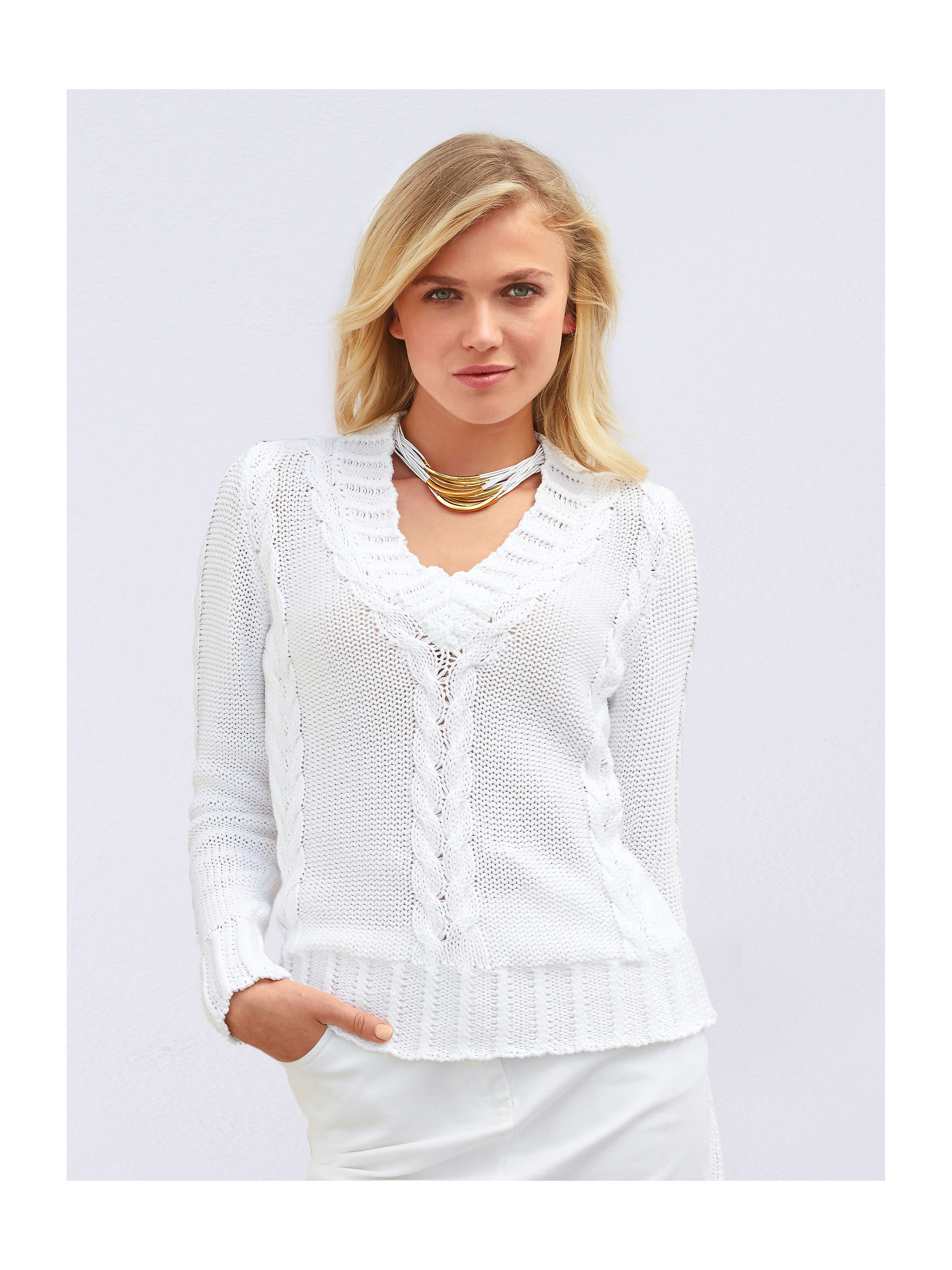 Image of Coarse knit V neck pullover Uta Raasch white