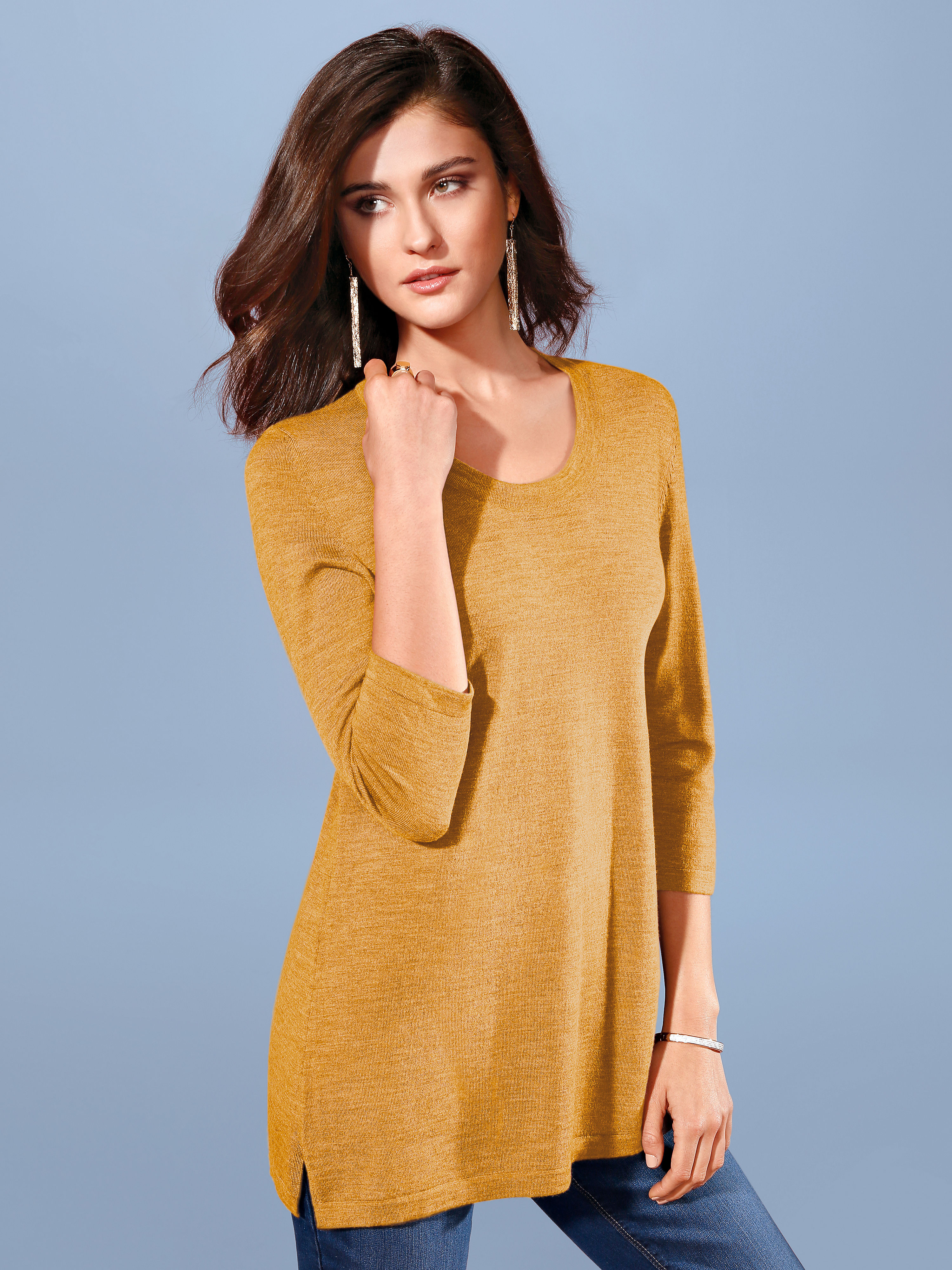 Image of Round neck jumper in 100% new milled wool Peter Hahn yellow