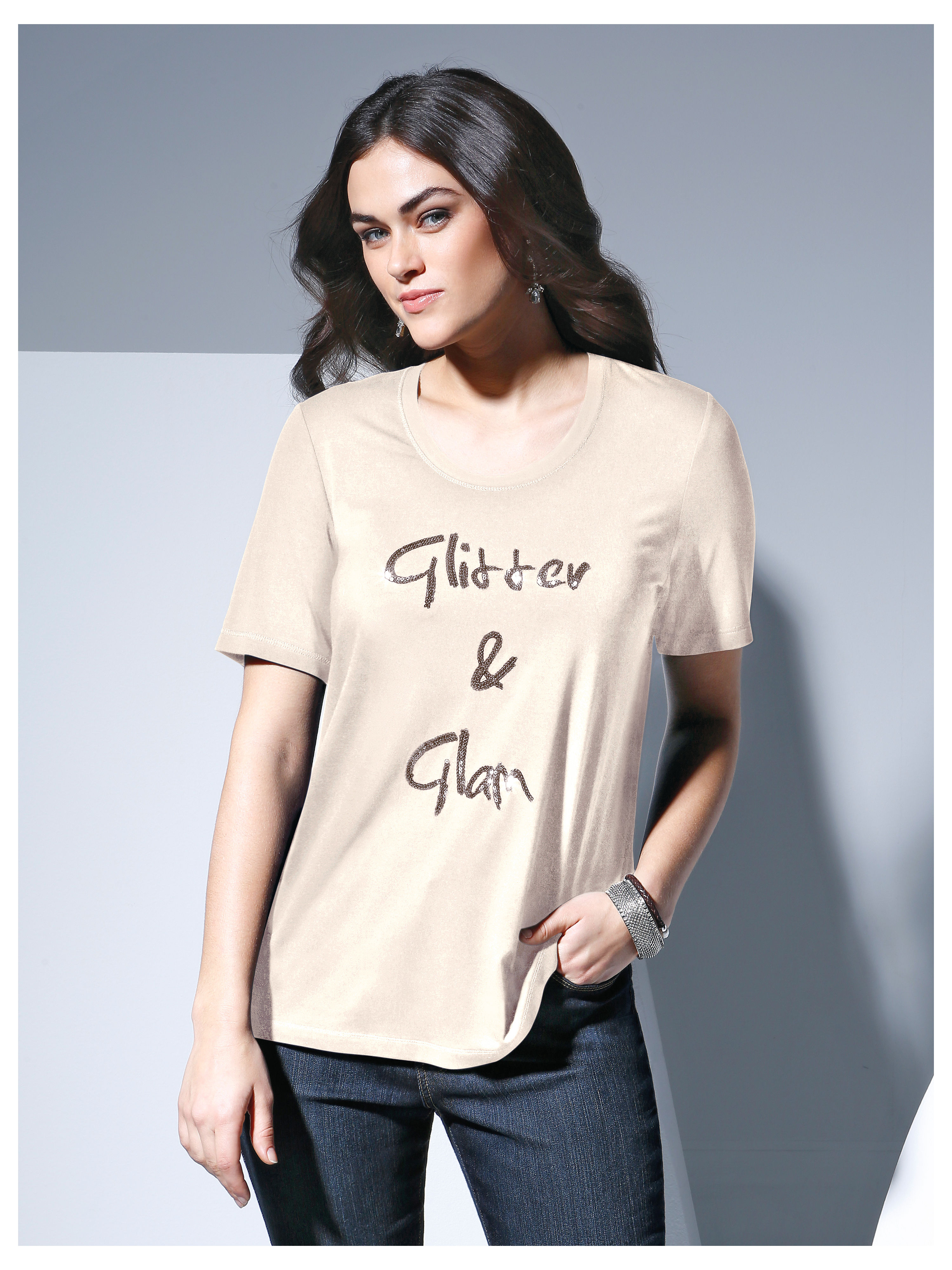 Image of Round neck top with 1/2-length sleeves Samoon white