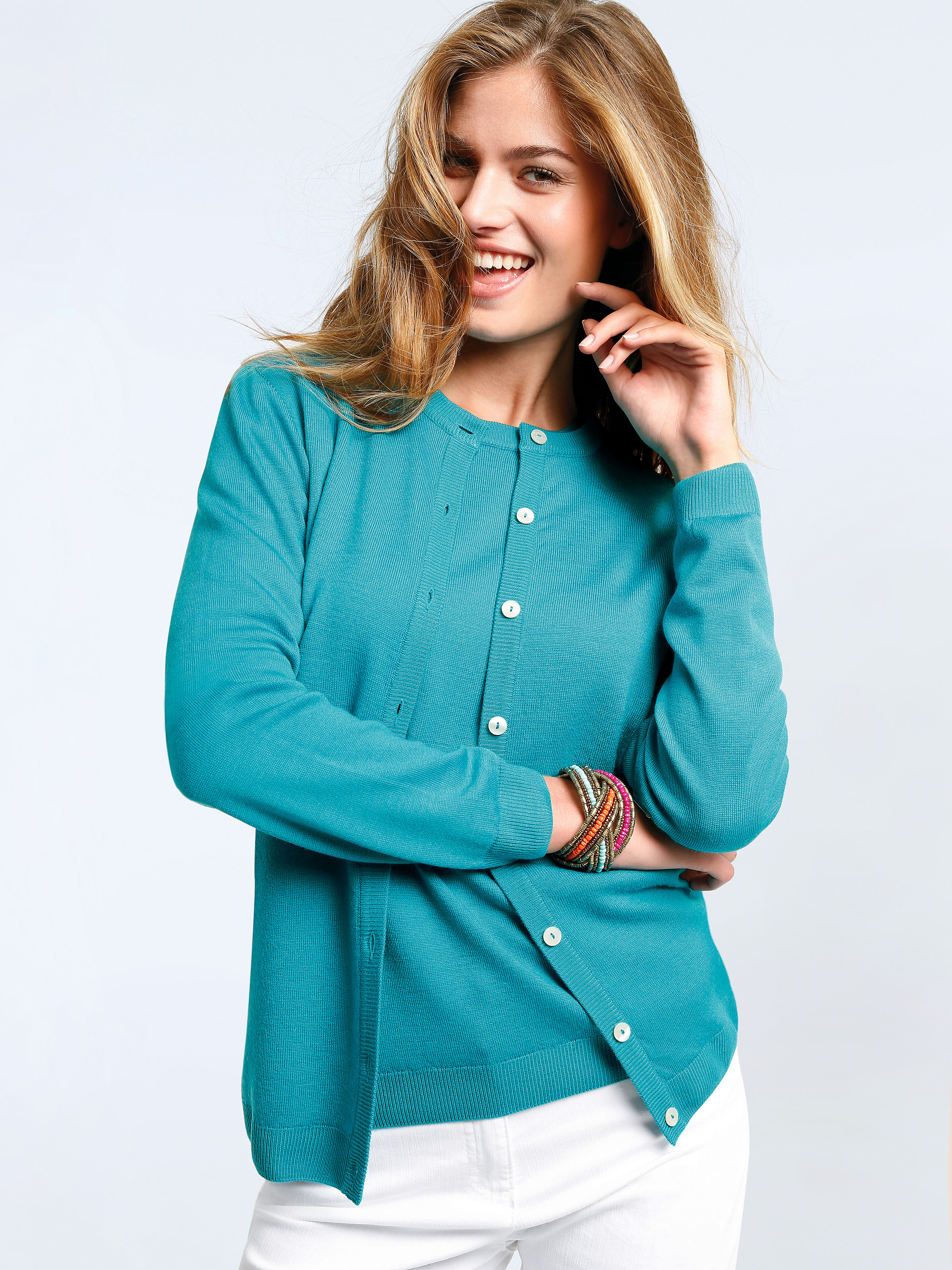 Image of Twinset in pure new wool Peter Hahn turquoise