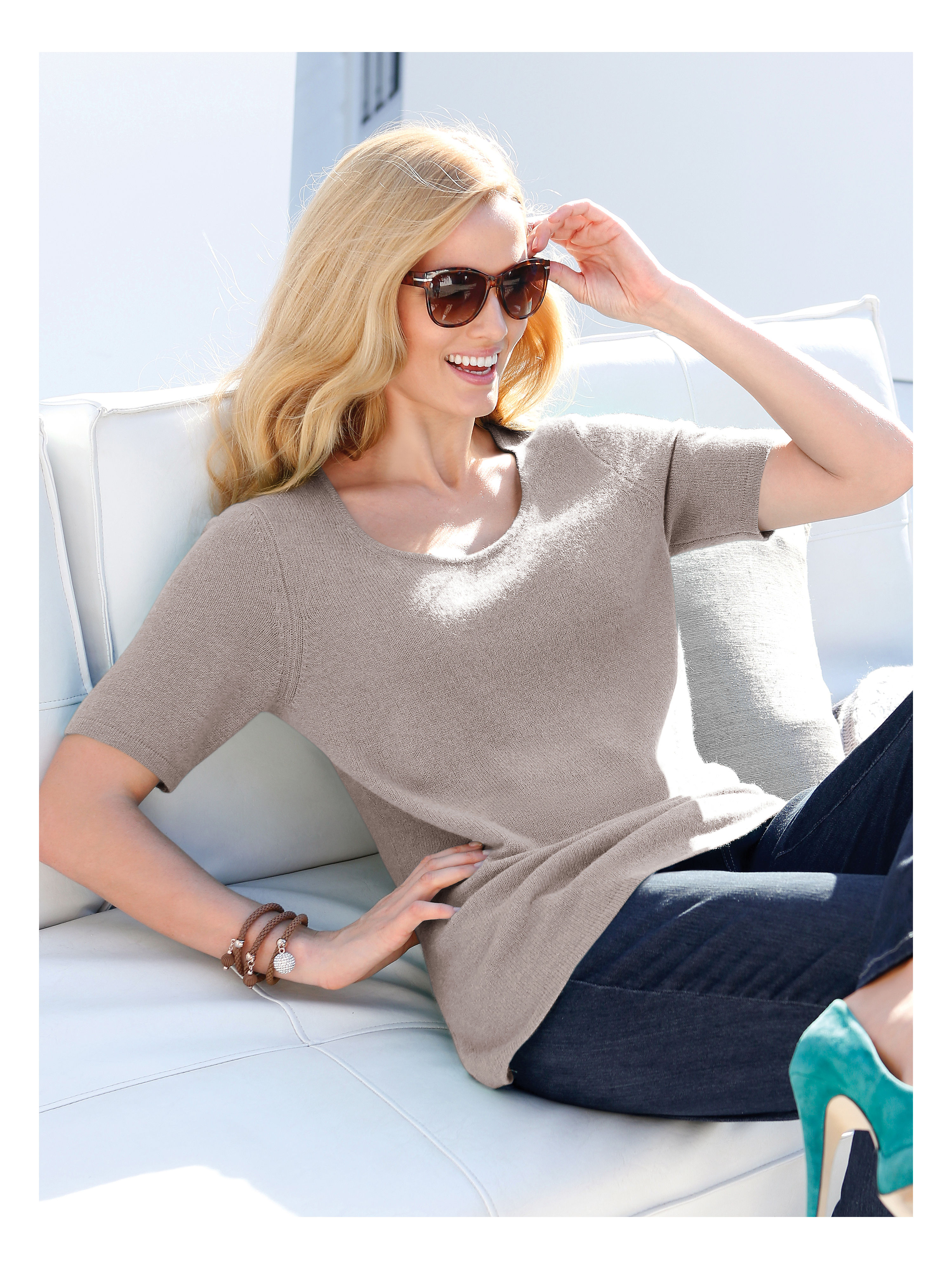 Image of Round neck jumper in 100% cashmere Anna Aura brown size: 24