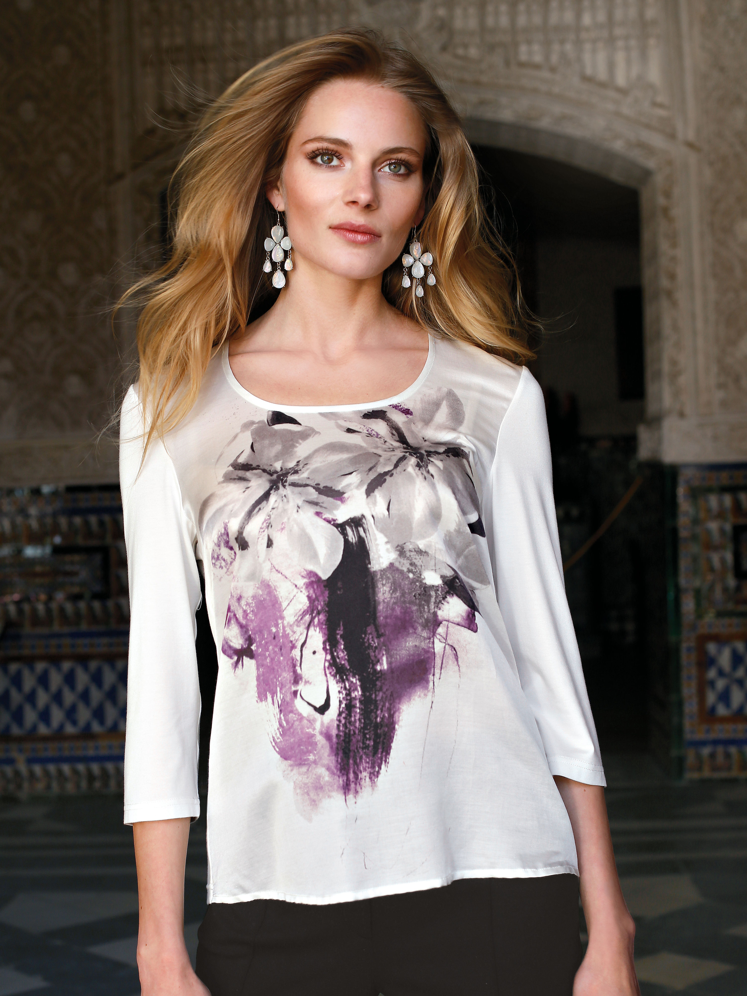 Image of Round neck top with 3/4-length sleeves Uta Raasch white