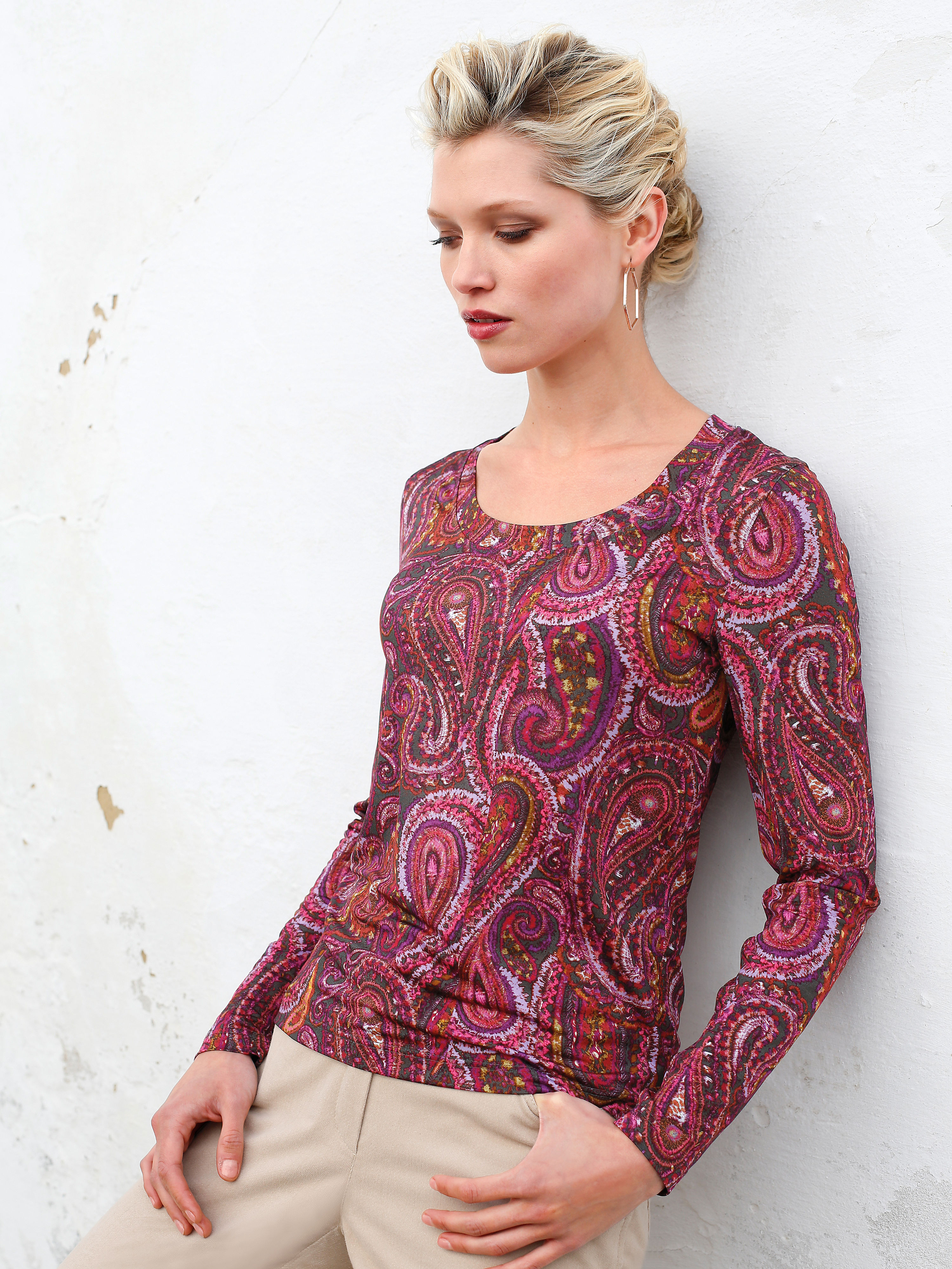 Image of Round neck top made from slinky jersey Uta Raasch multicoloured