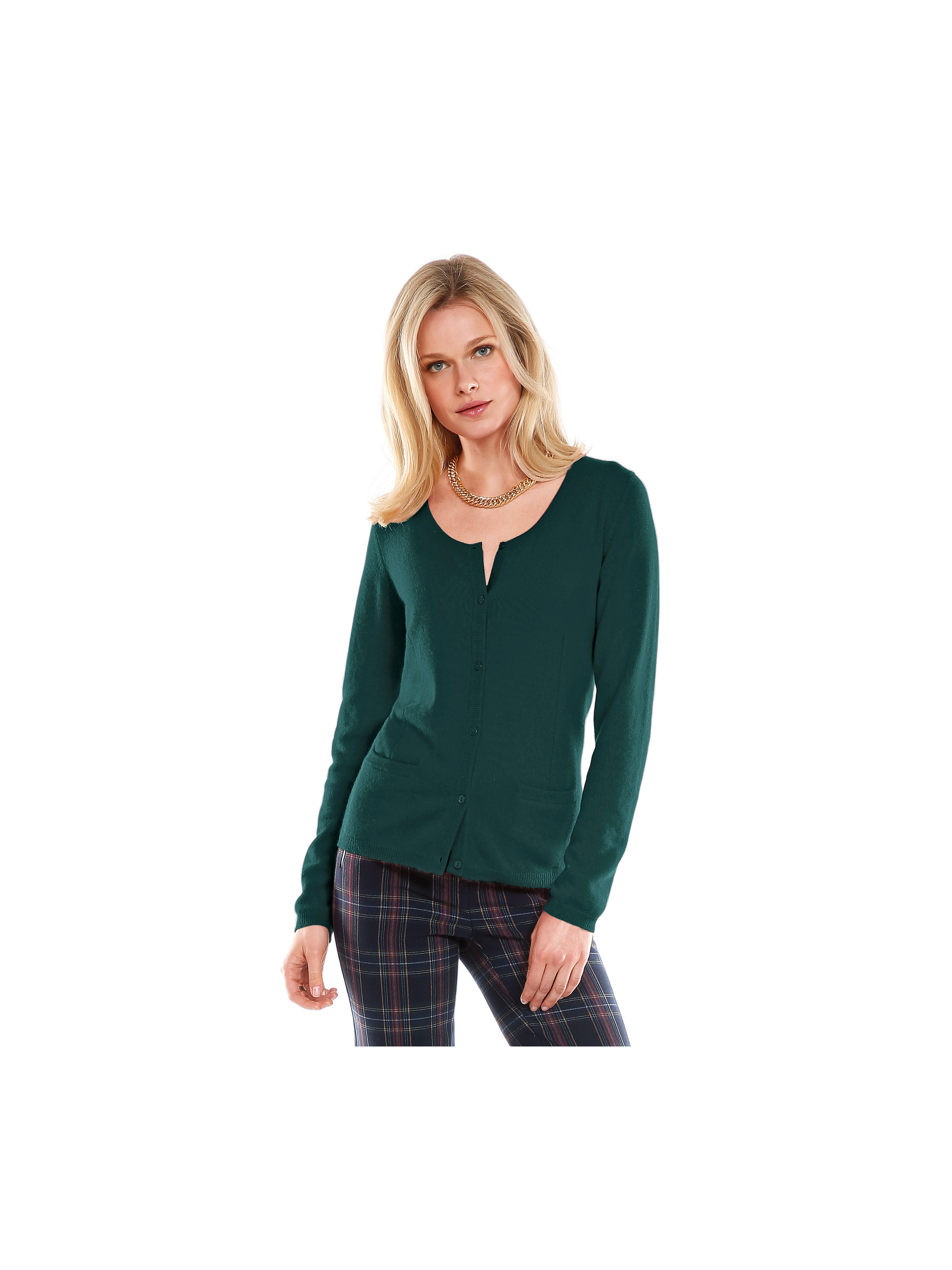 Image of Cardigan in 100% cashmere cashmere green size: 14