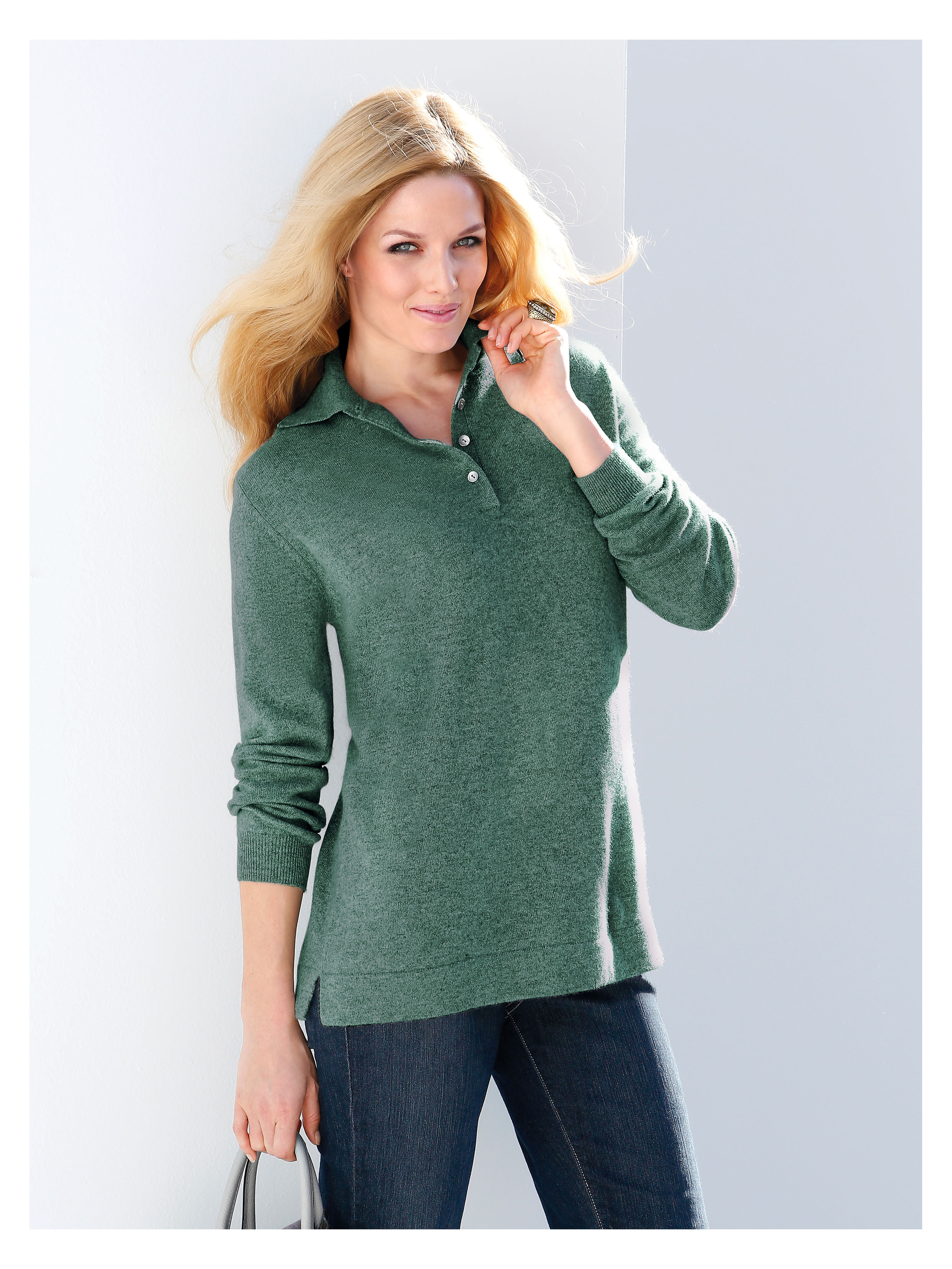 Image of Polo neck jumper in 100% cashmere Anna Aura green
