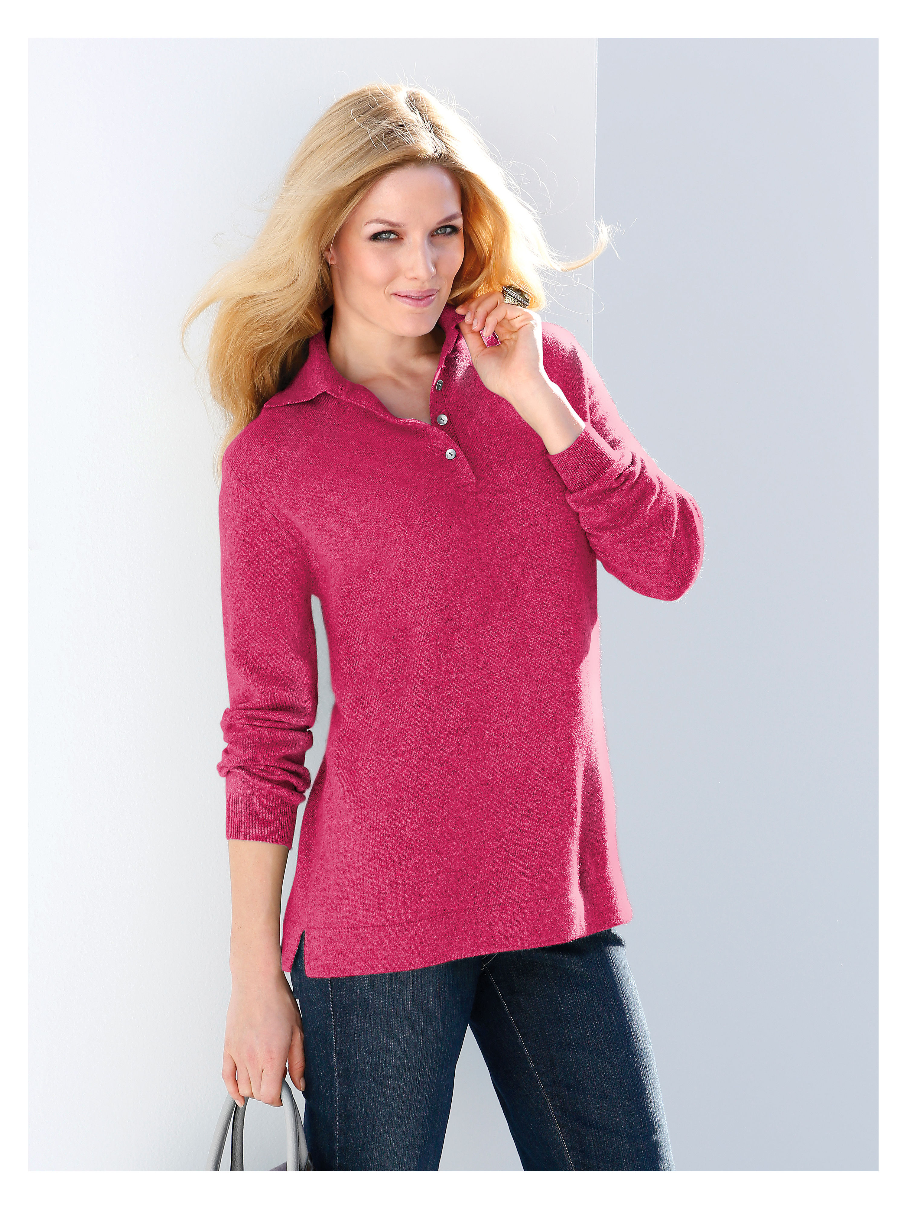 Image of Polo neck jumper in 100% cashmere Anna Aura bright pink