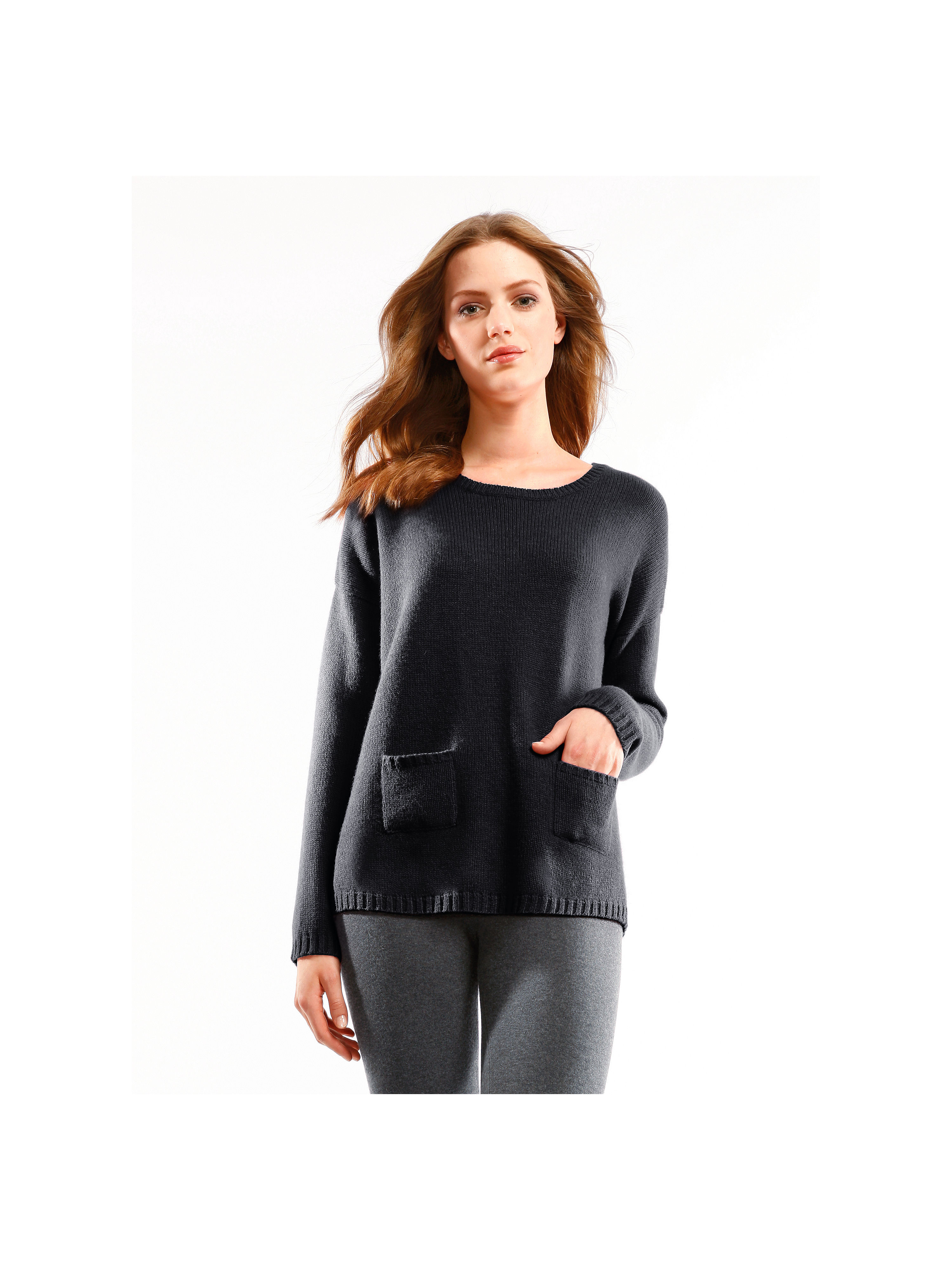 Image of Round neck jumper in 100% cashmere cashmere black size: 20