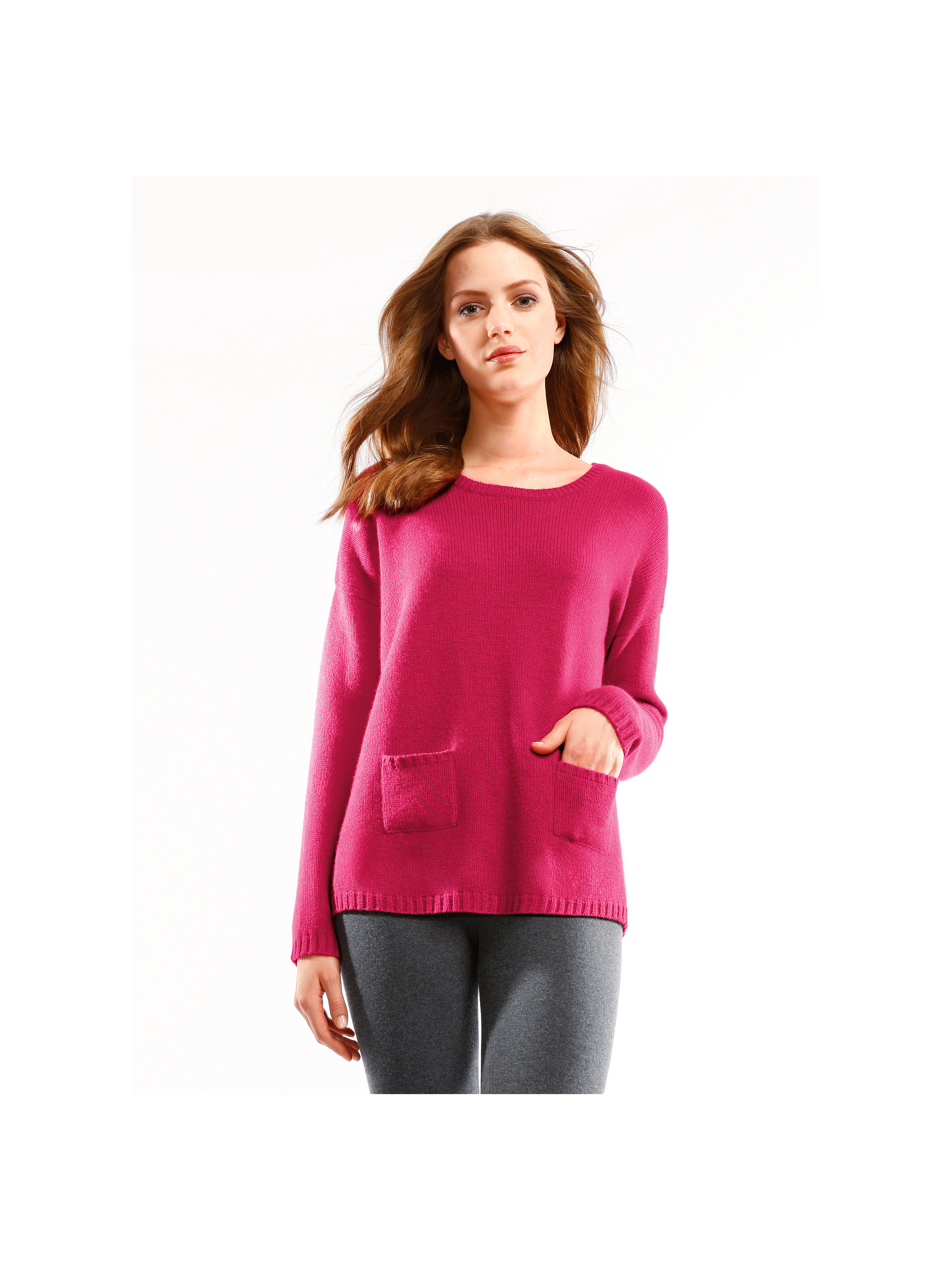 Image of Round neck jumper in 100% cashmere cashmere bright pink