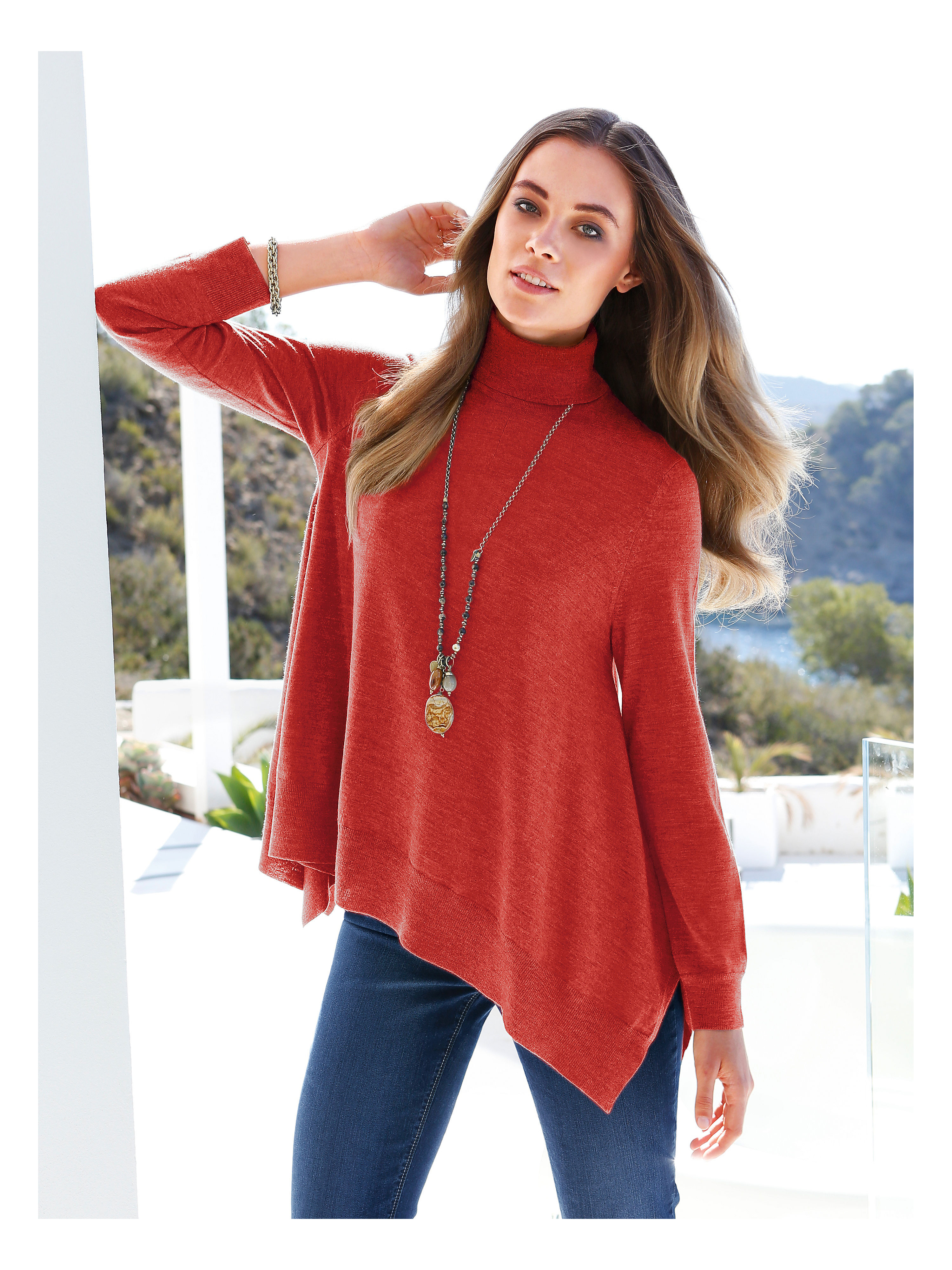 Image of Polo neck jumper in 100% new milled wool Peter Hahn red