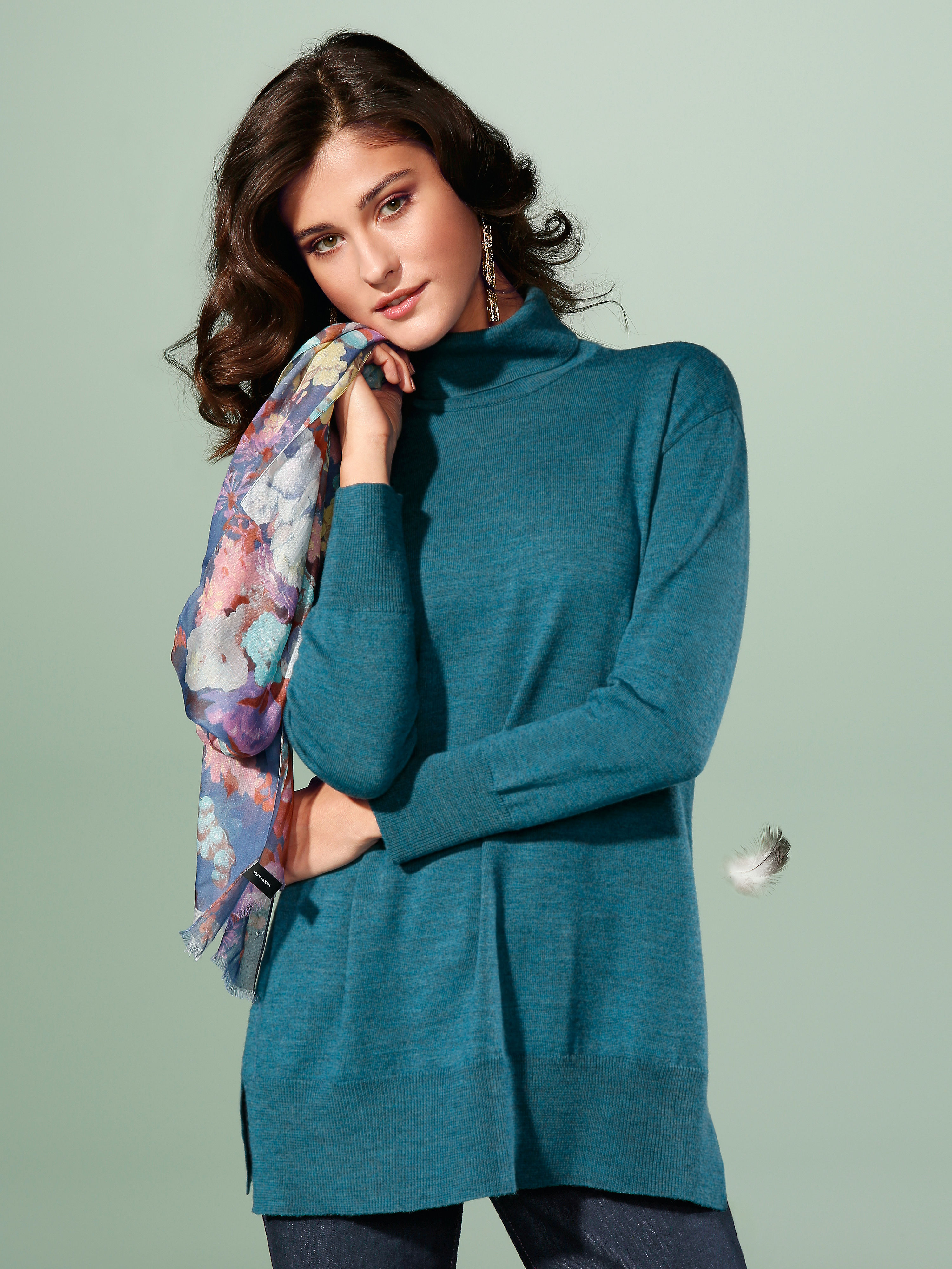 Image of Polo neck jumper in 100% new milled wool Peter Hahn green