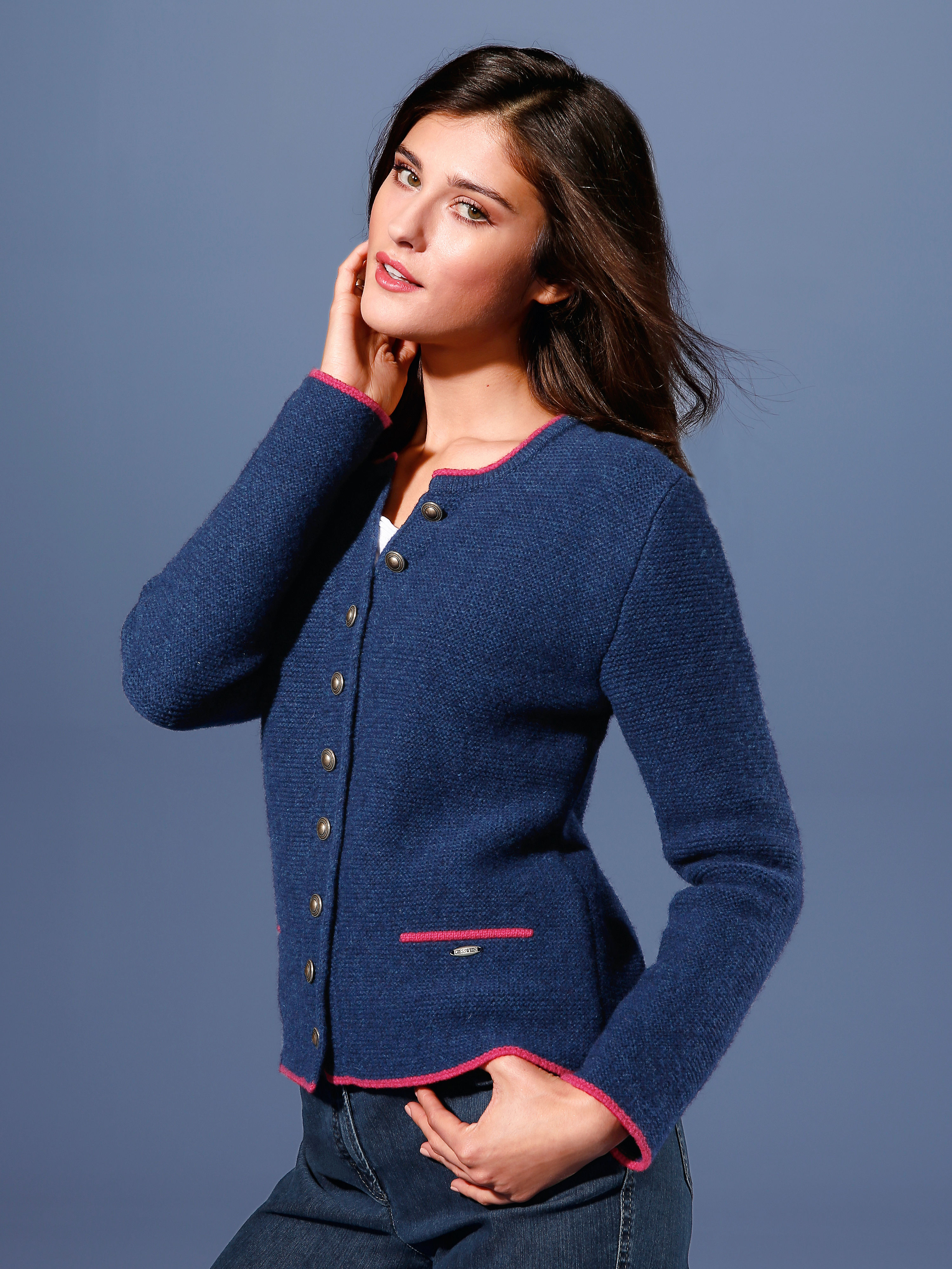 Image of Cardigan in 100% new milled wool Giesswein blue