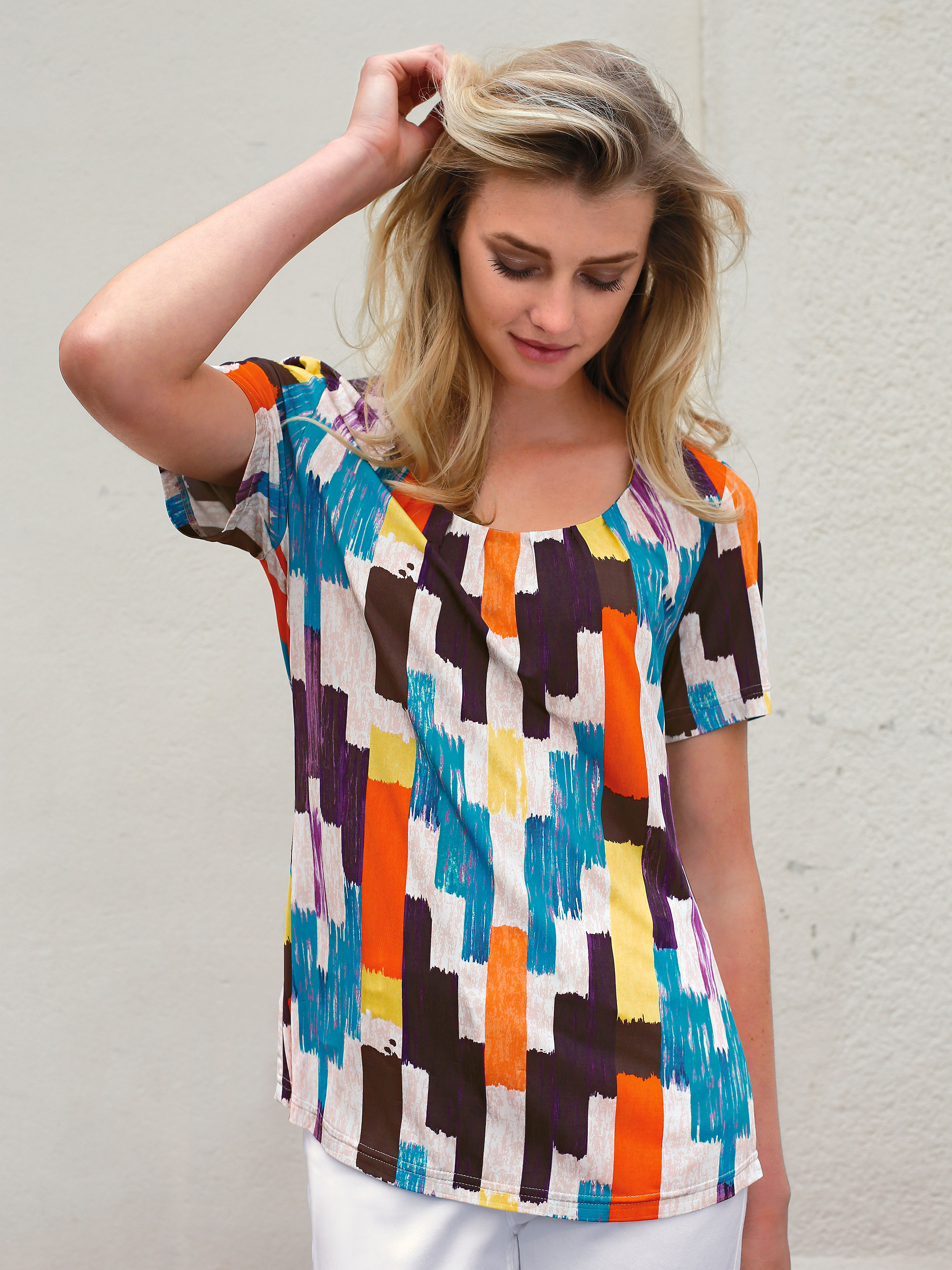 Image of Round neck top in an A-line cut Uta Raasch multicoloured