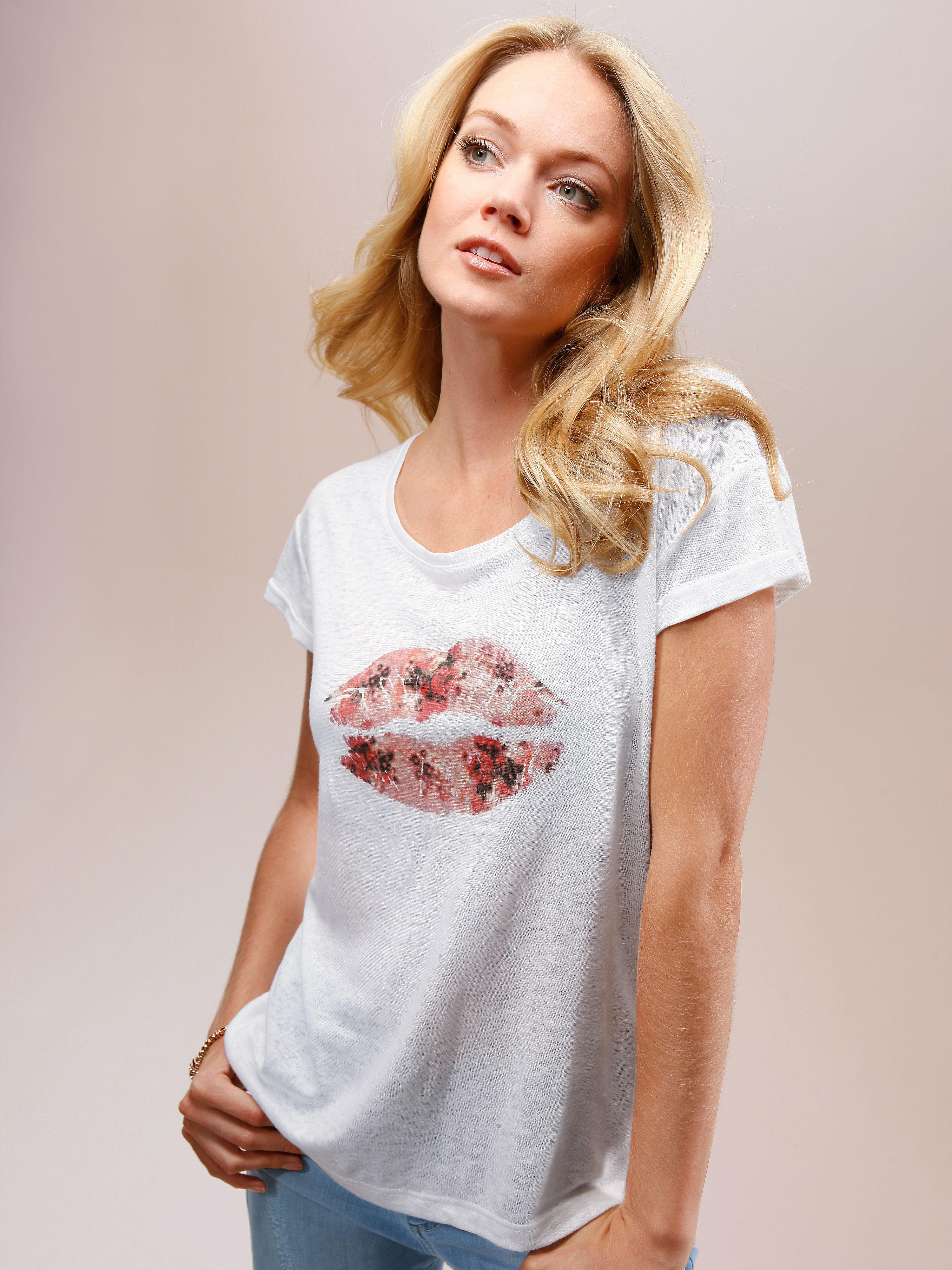 Image of Round neck top with 1/2-length sleeves Uta Raasch white size: 12