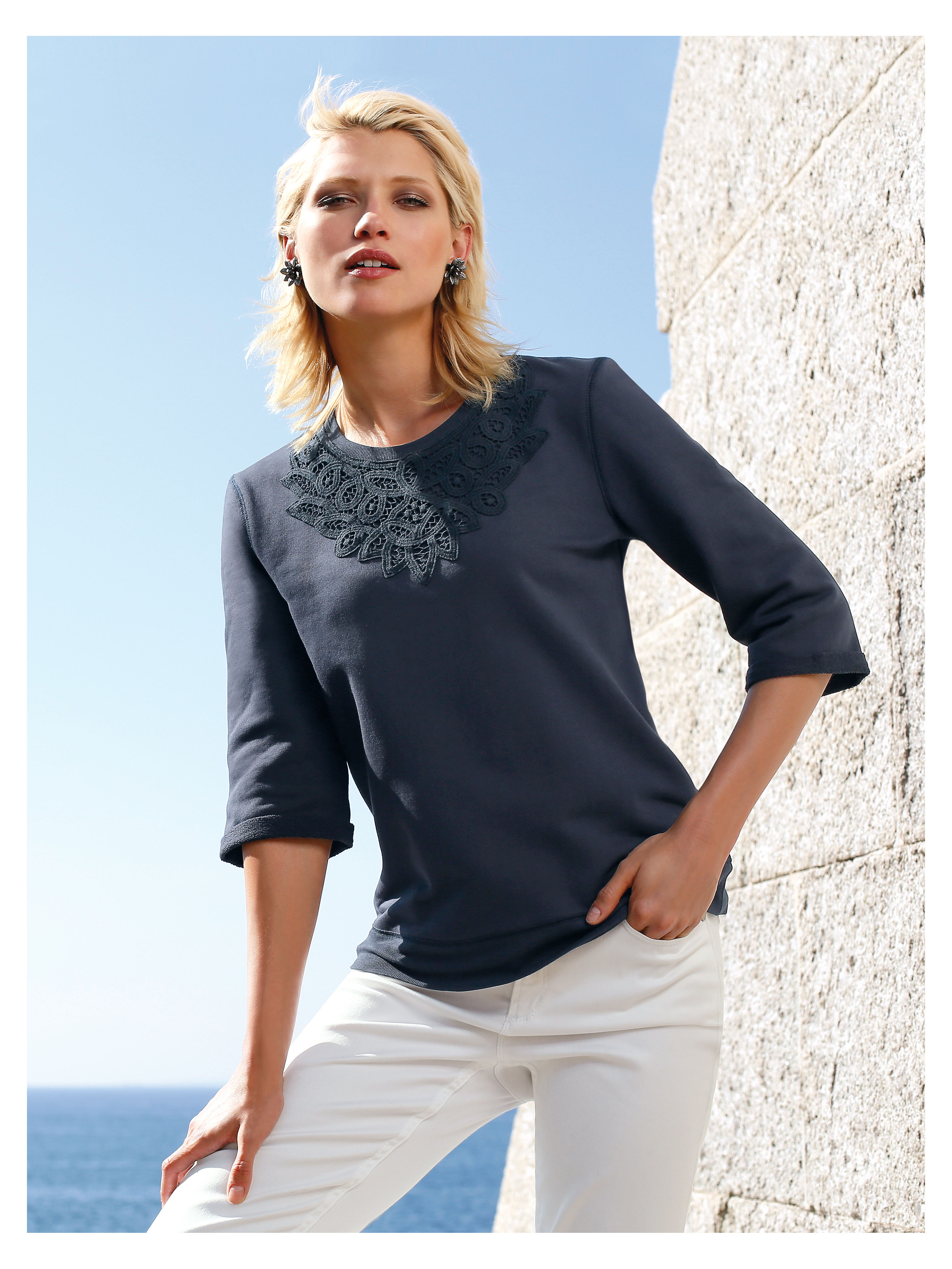 Image of Sweatshirt with 3/4-length sleeves Uta Raasch blue