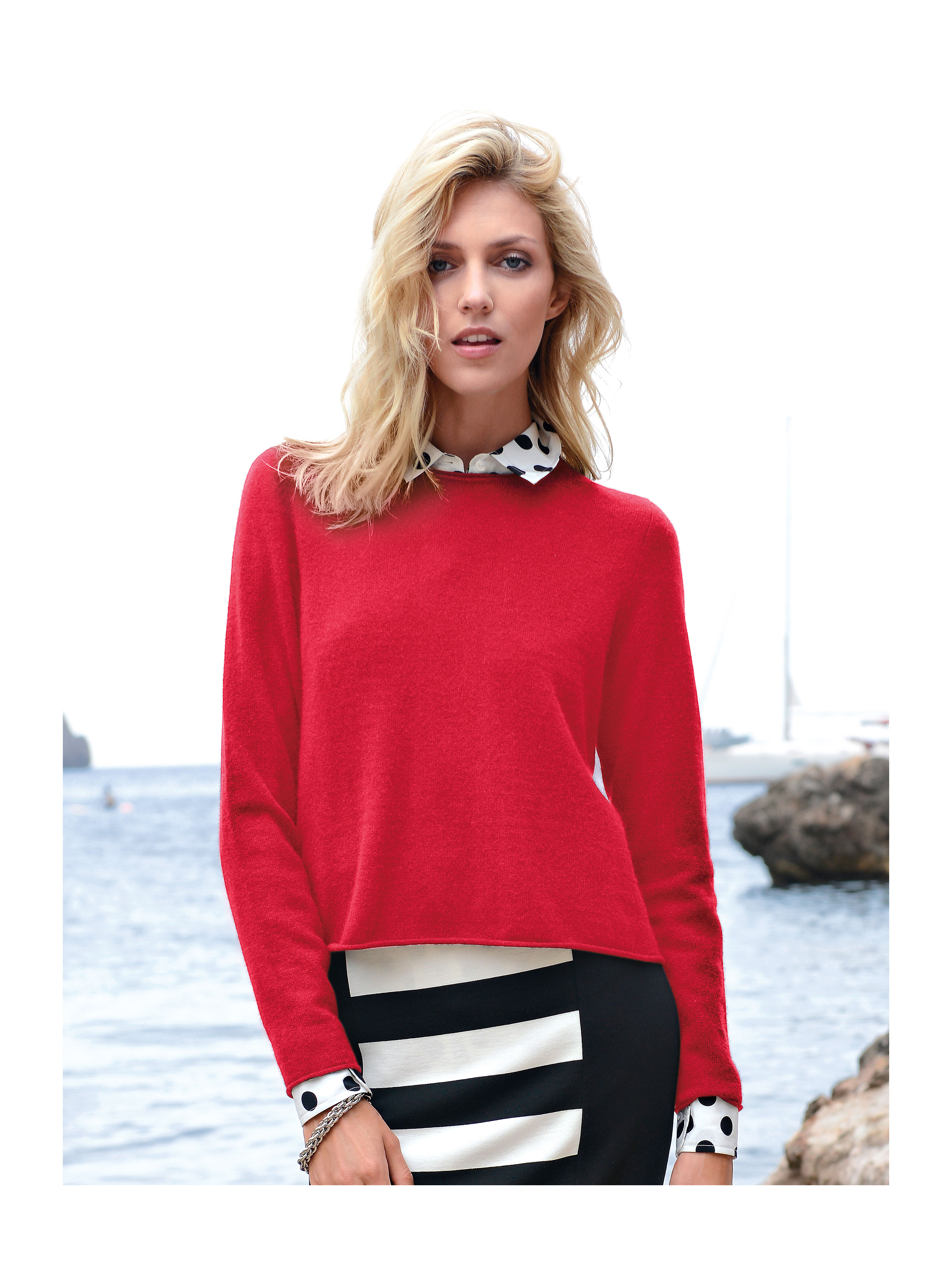 Image of Round neck jumper in 100% cashmere Looxent red size: 14
