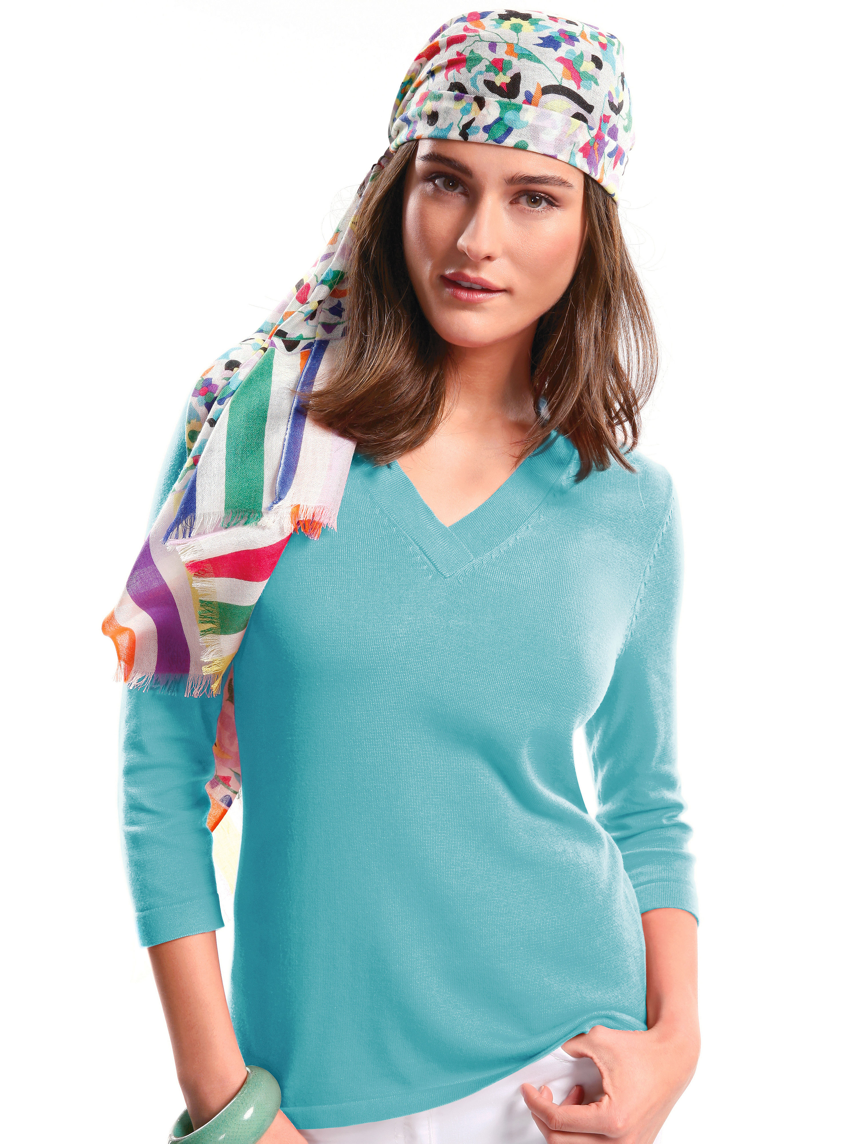 Image of V-neck jumper Peter Hahn turquoise