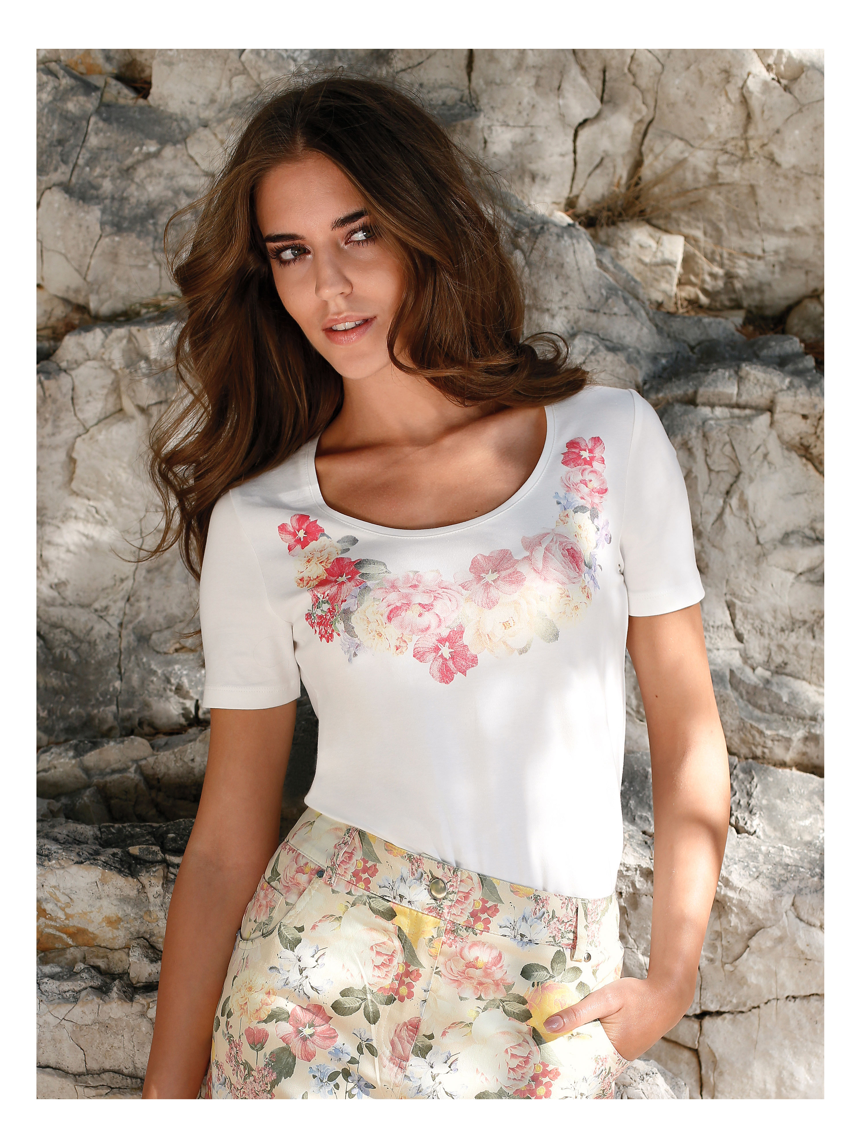 Image of Round neck top with 1/2-length sleeves Uta Raasch multicoloured