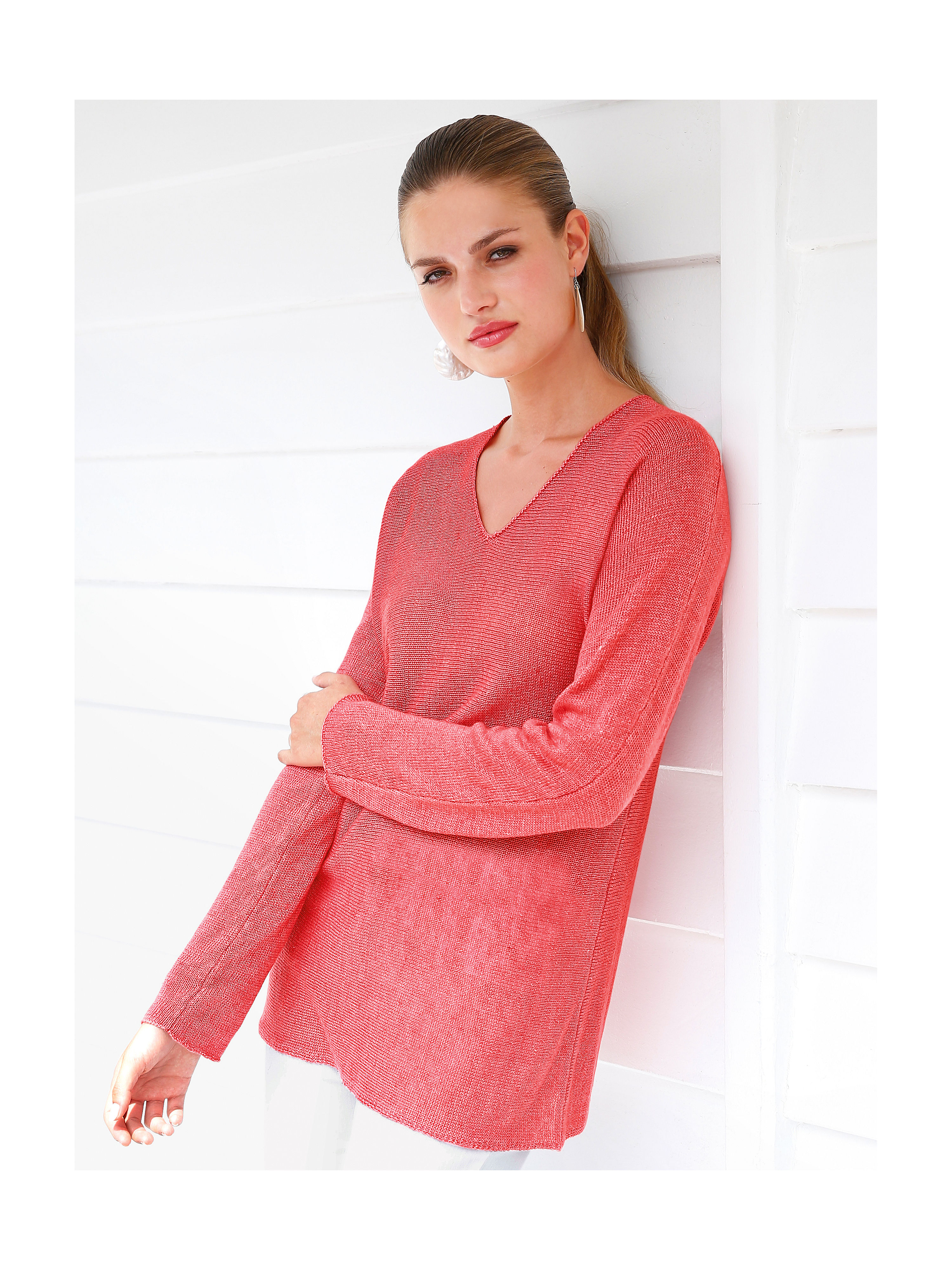 Image of Long-sleeved V neck pullover Peter Hahn orange