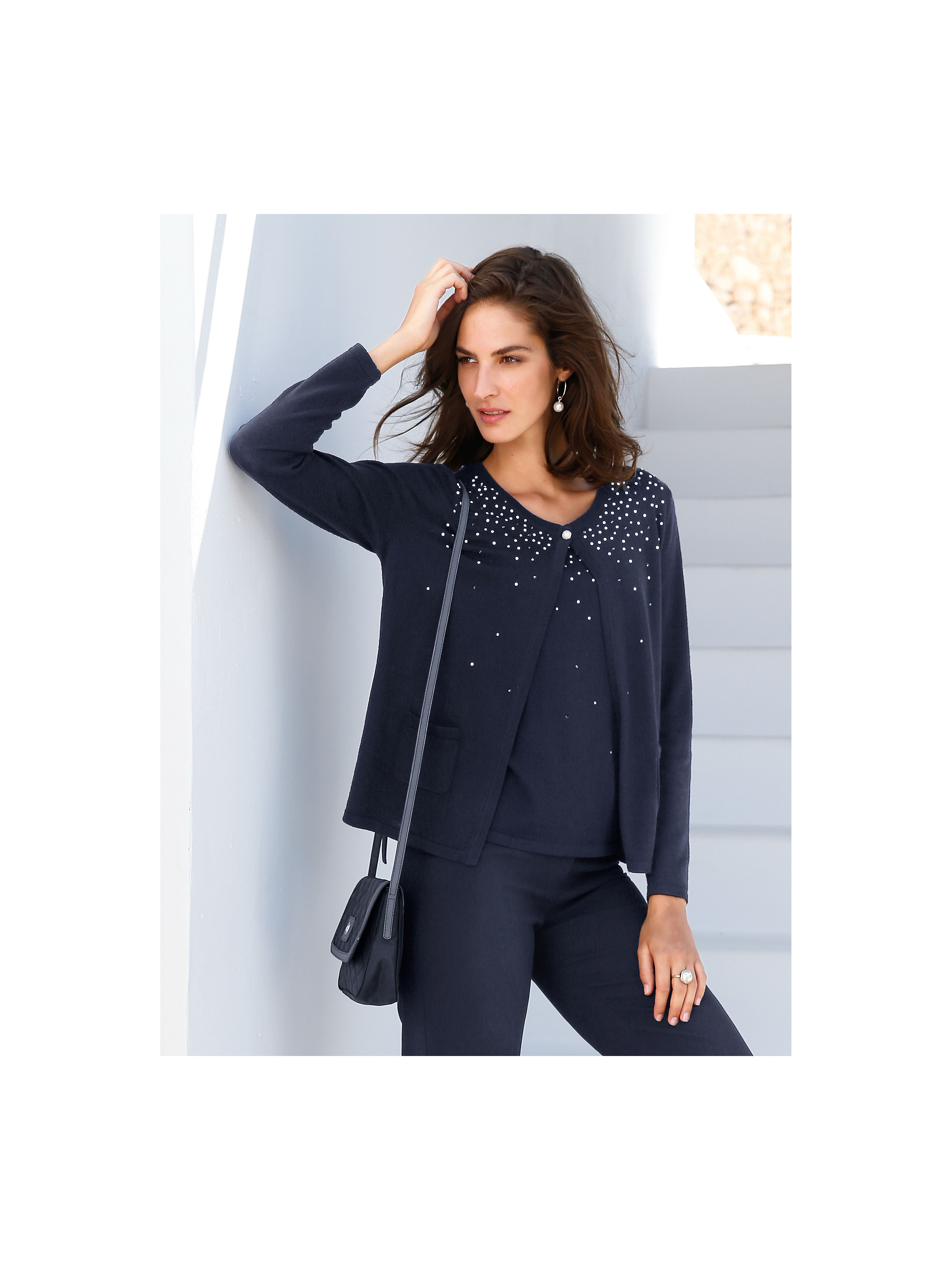 Image of Cardigan in 100% new milled wool Basler blue