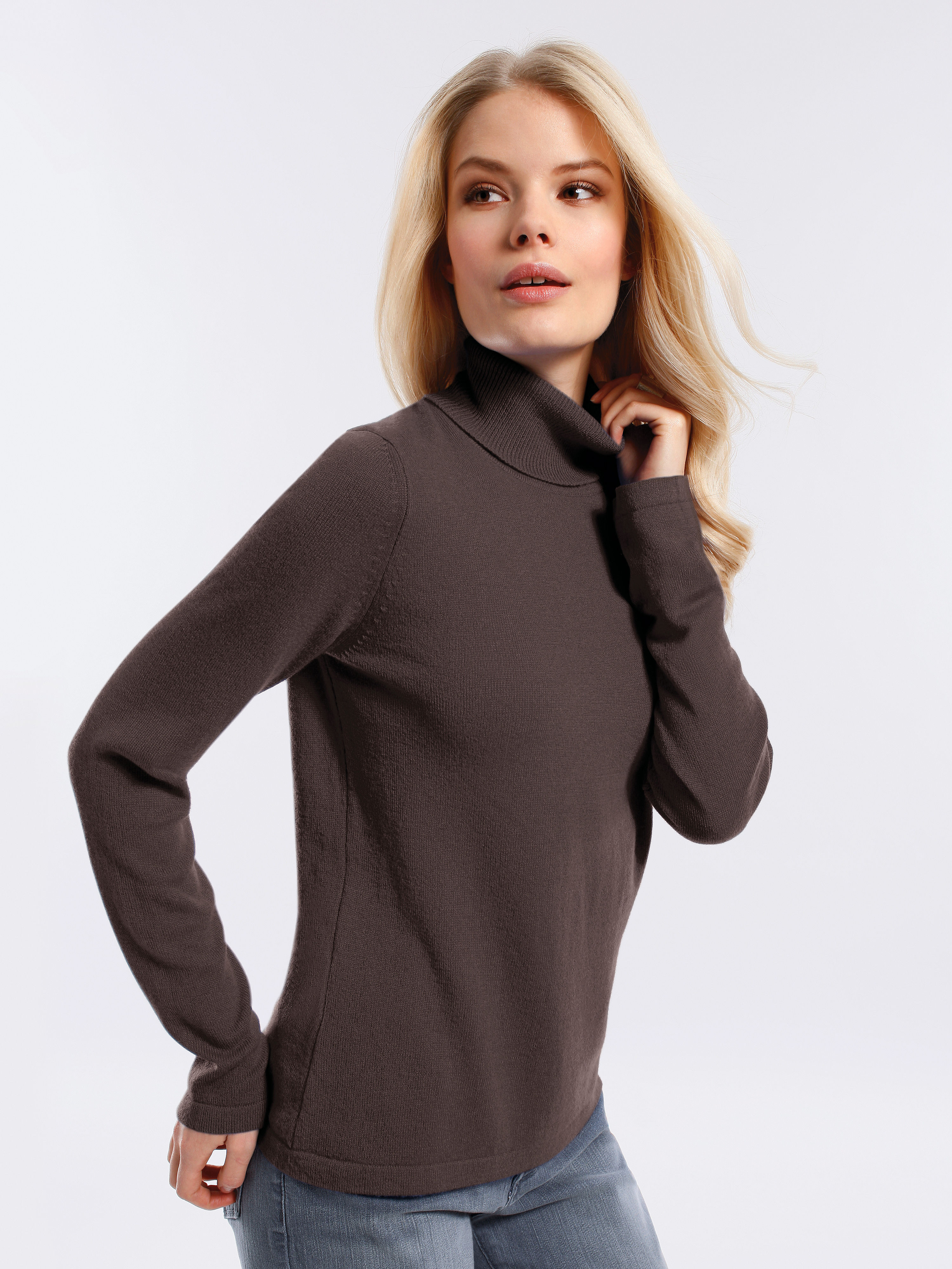 Image of Polo neck jumper in 100% cashmere cashmere brown