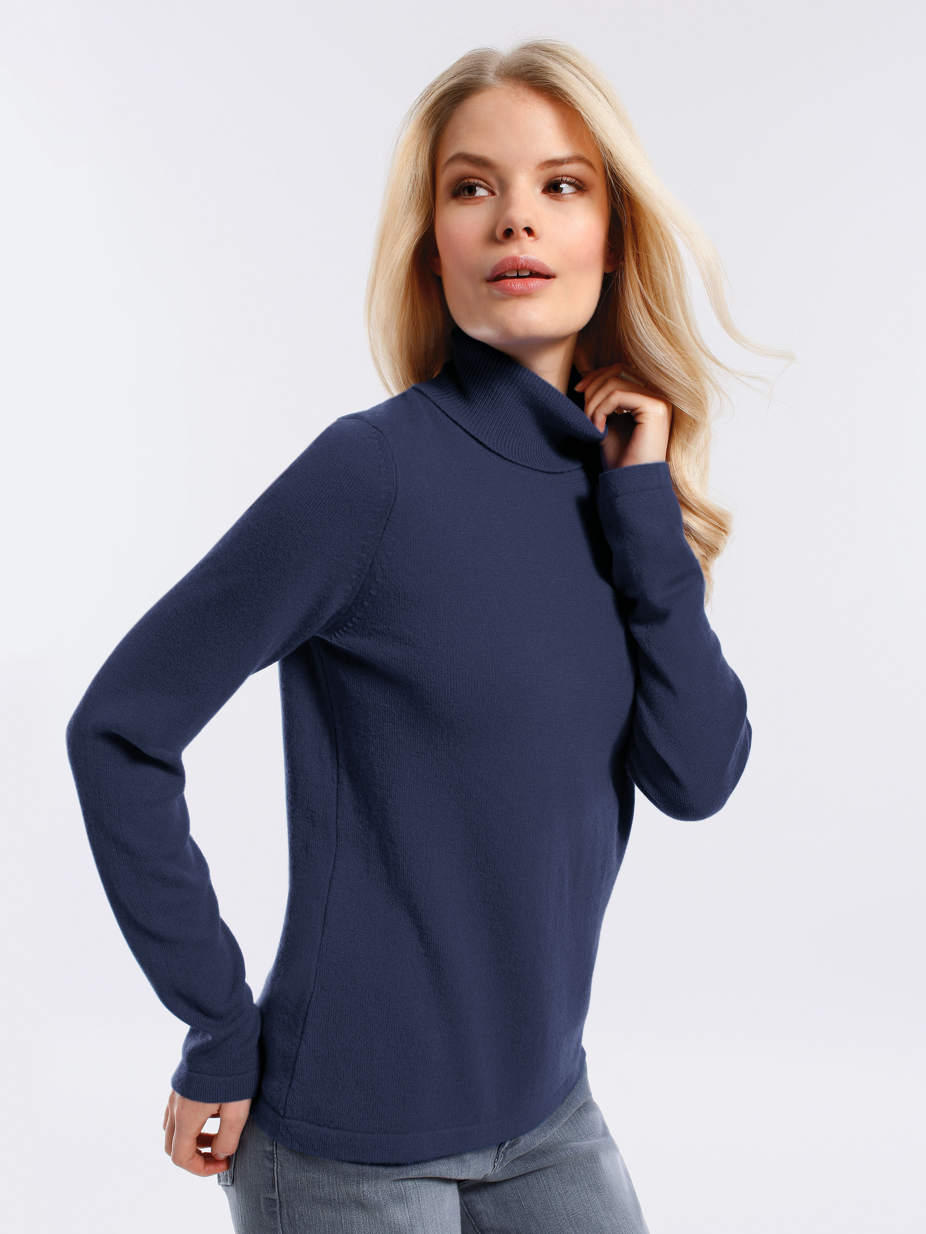 Image of Polo neck jumper in 100% cashmere cashmere blue size: 22