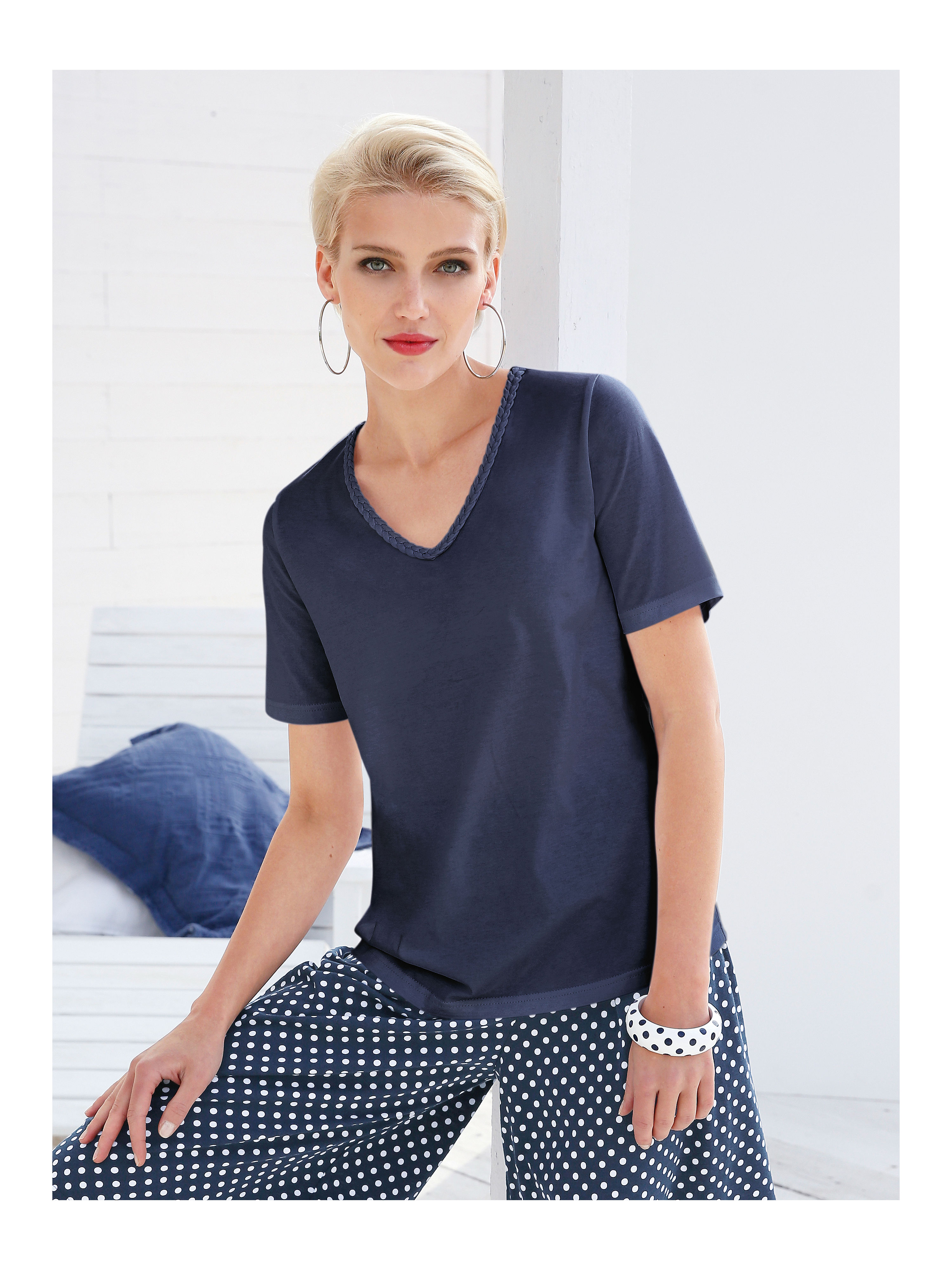 Image of Top with 1/2-length sleeves Green Cotton blue