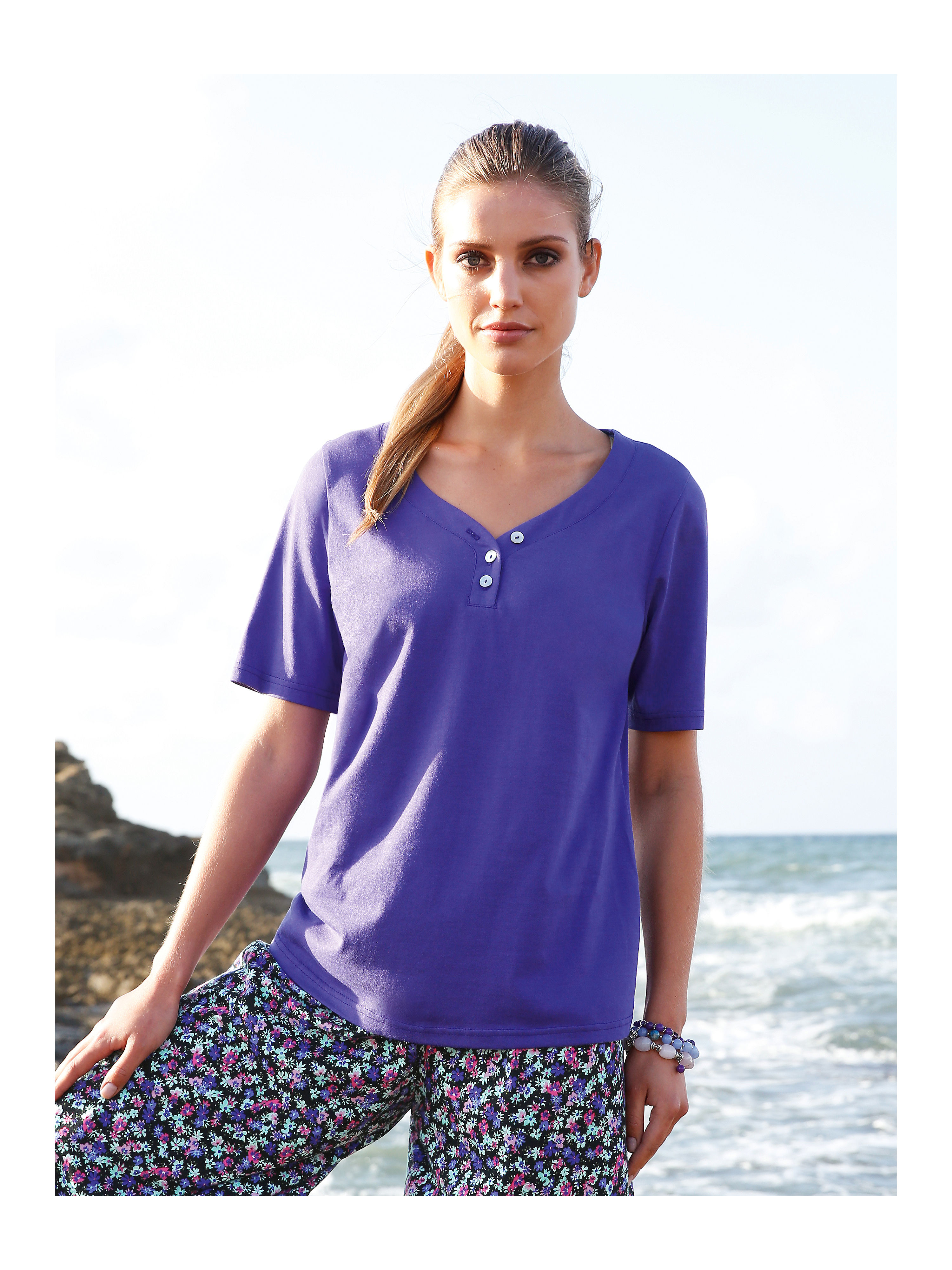 Image of Top with 1/2-length sleeves Green Cotton purple size: 12