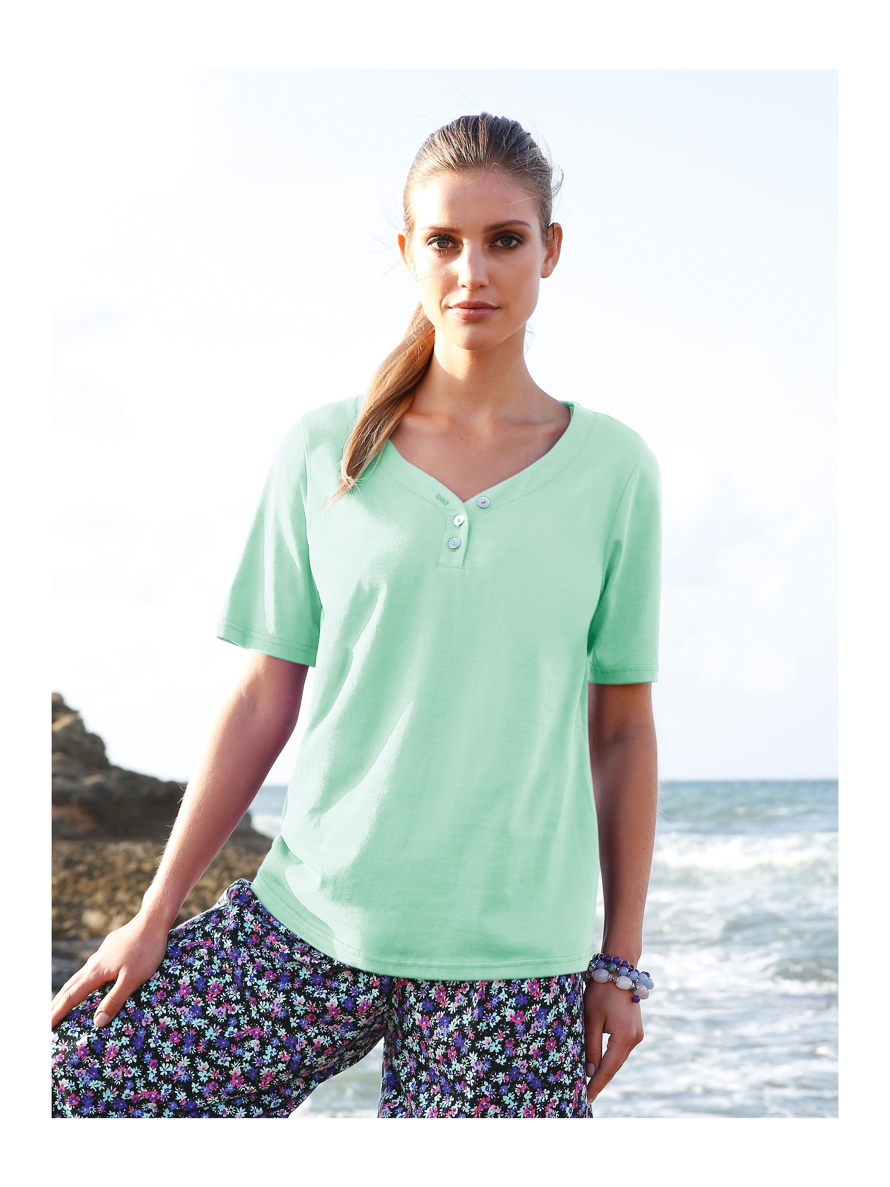 Image of Top with 1/2-length sleeves Green Cotton green size: 18