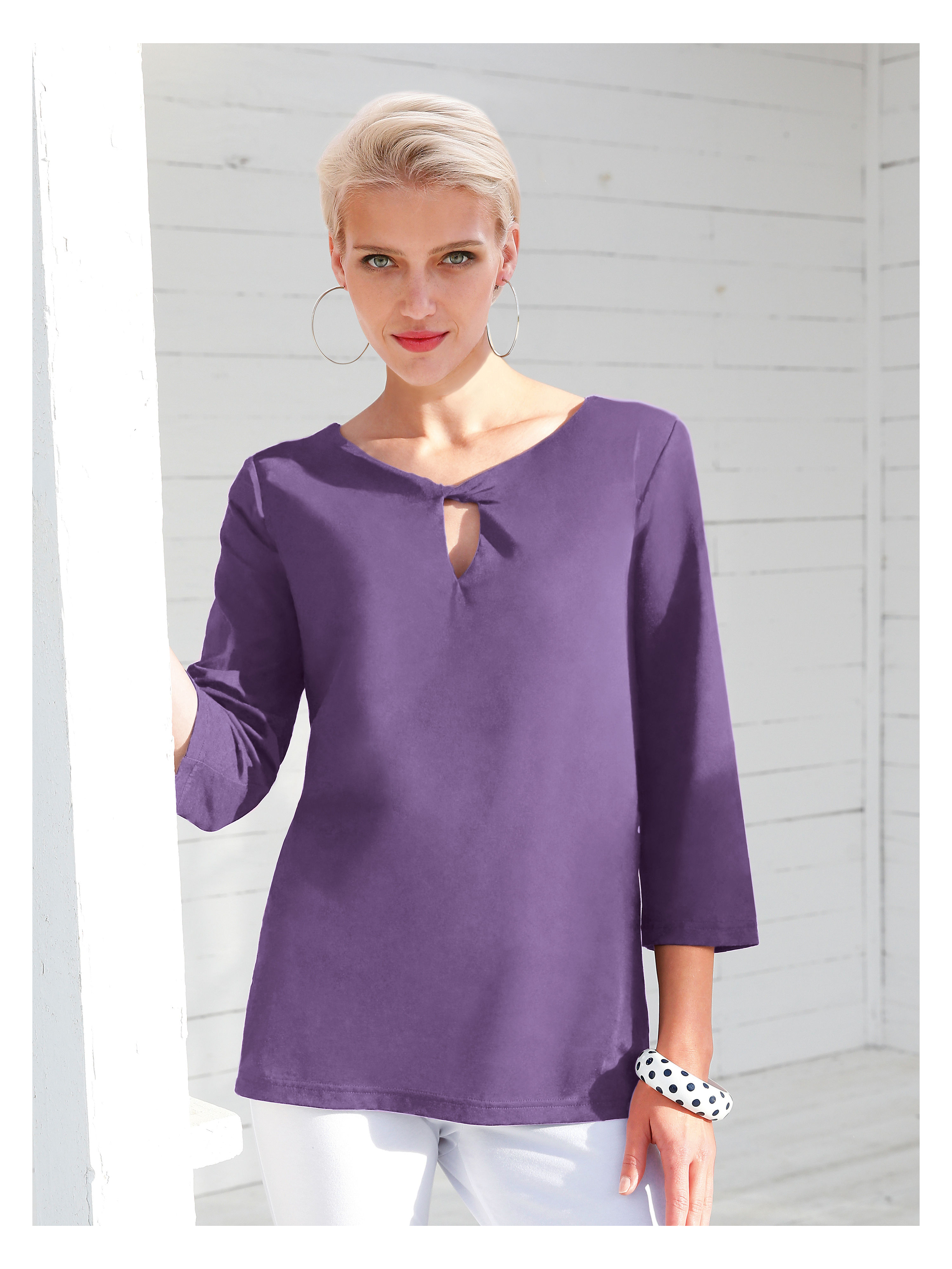 Image of Top with 3/4-length sleeves Green Cotton multicoloured size: 20