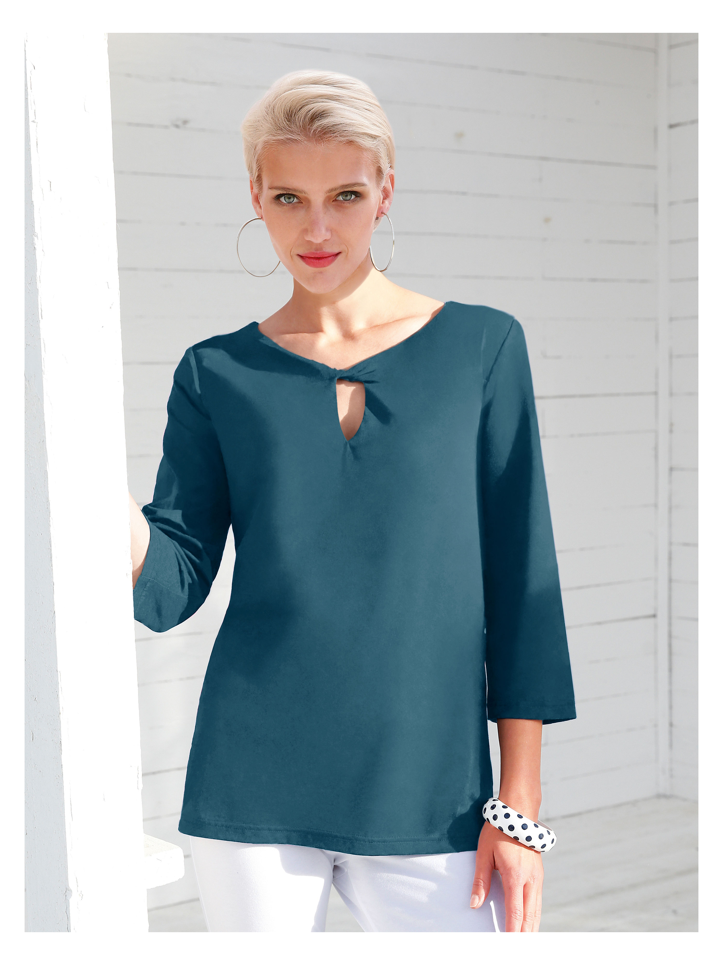 Image of Top with 3/4-length sleeves Green Cotton turquoise size: 12