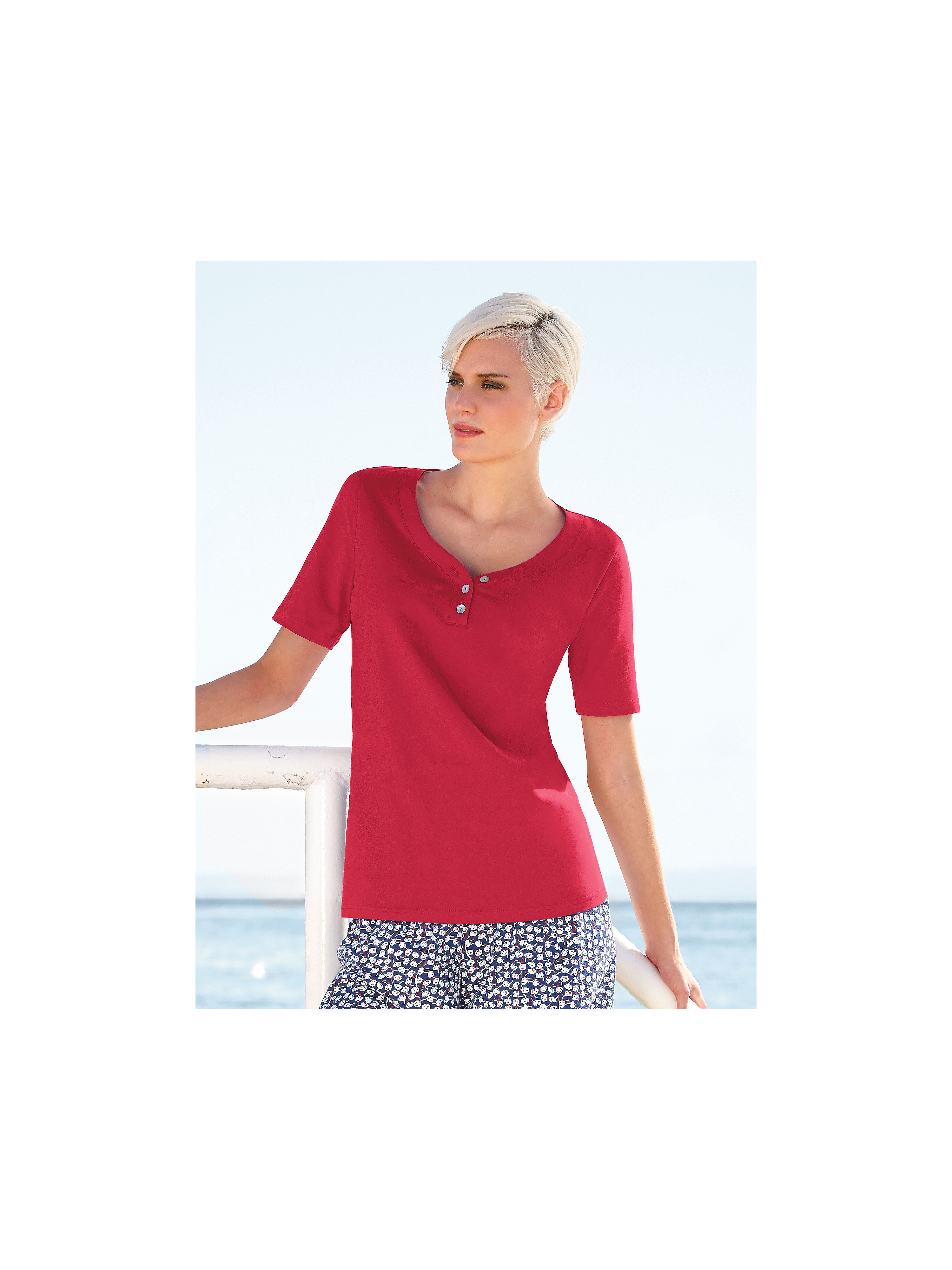 Image of Top with 1/2-length sleeves Green Cotton red size: 24