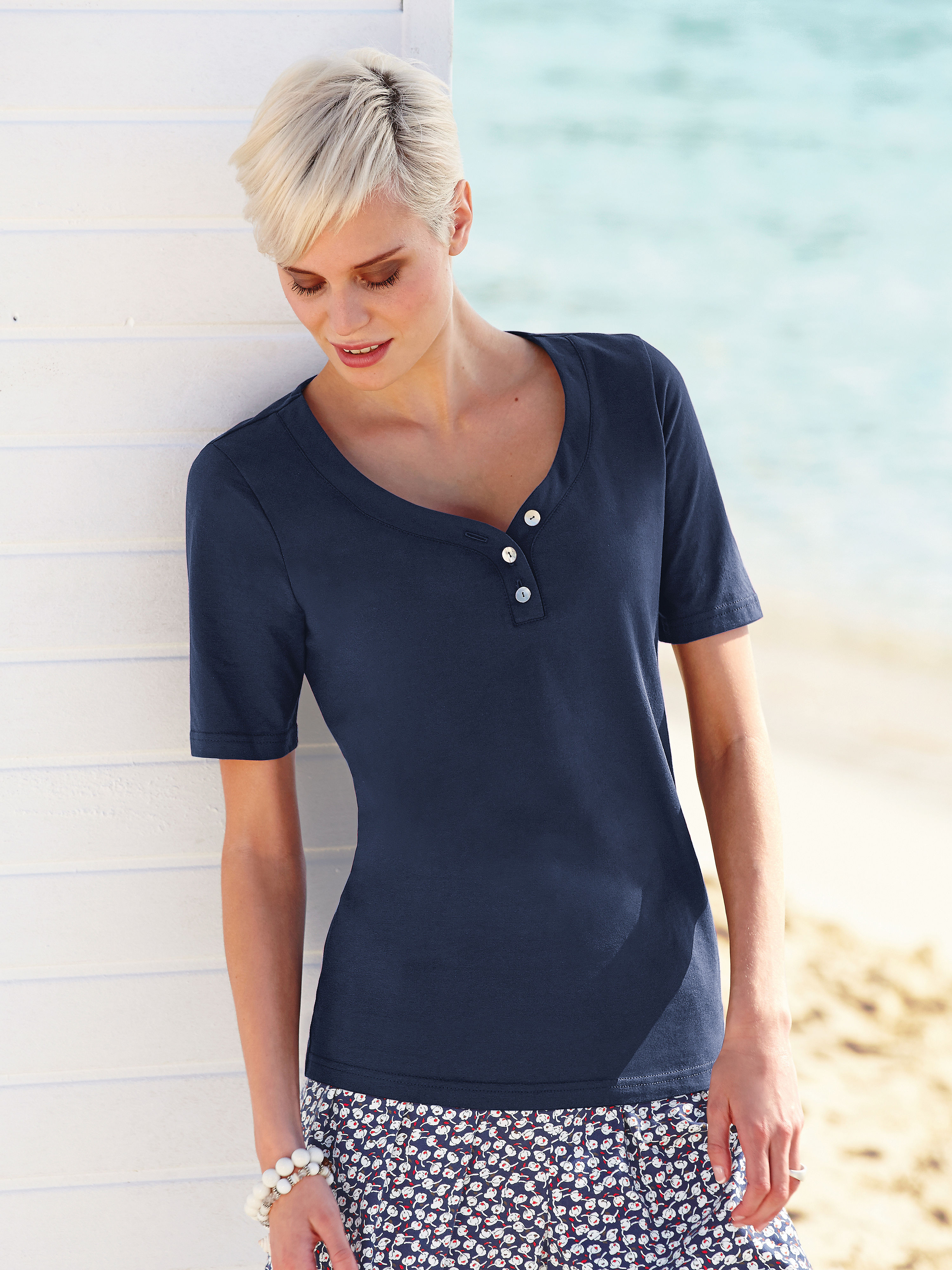 Image of Top with 1/2-length sleeves Green Cotton blue size: 12