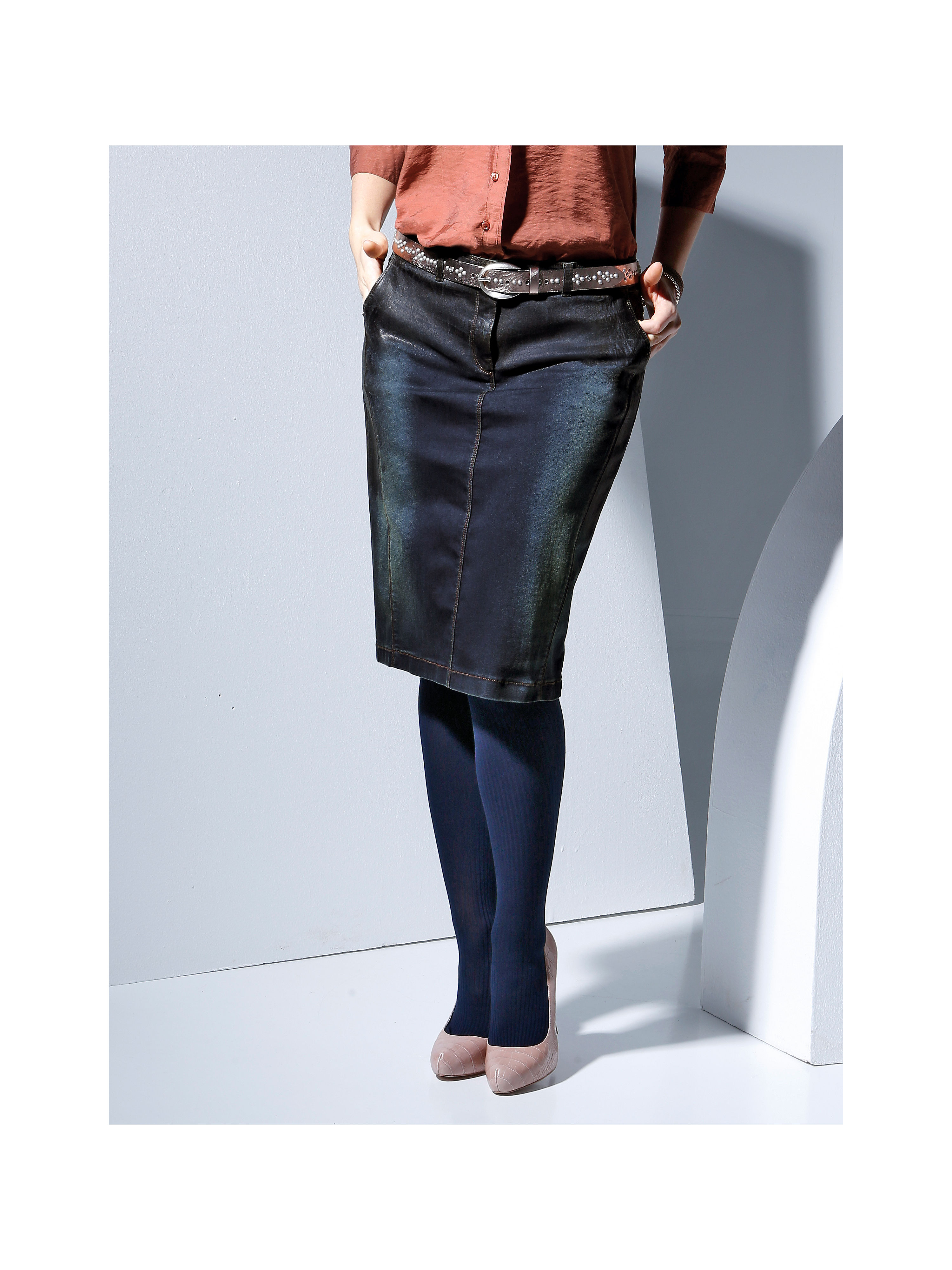 Image of Denim skirt with panel seams Samoon blue