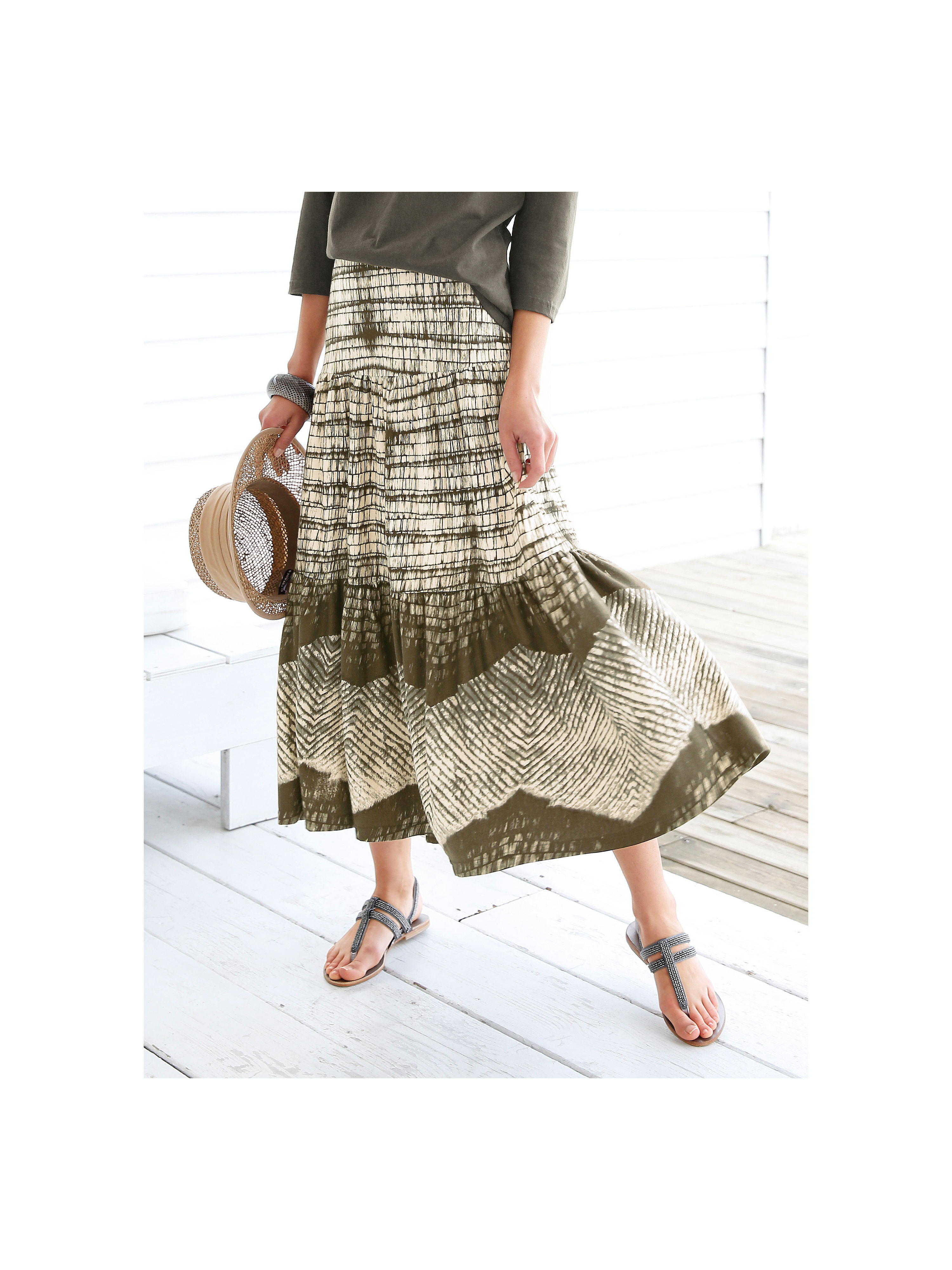 Image of Slip-on skirt Green Cotton multicoloured